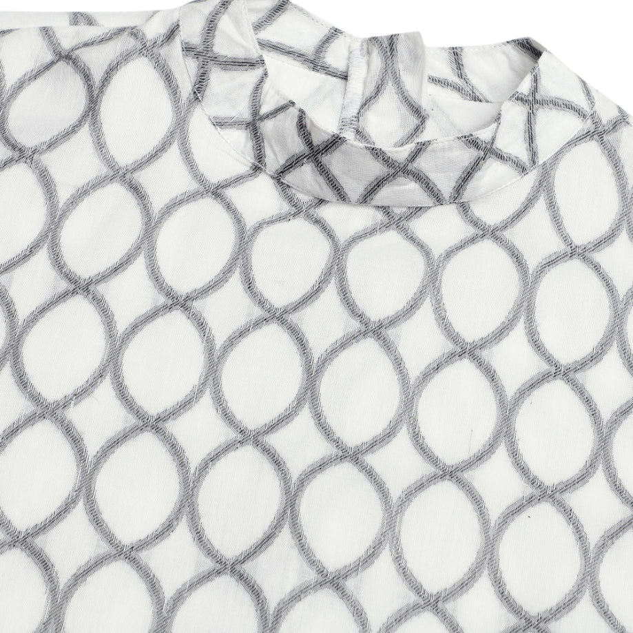 Cap Sleeve Band Collar Jacquard Top Sanaita