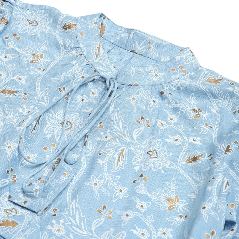 Floral Hand Block Print Neck Tieup Top Sanaita