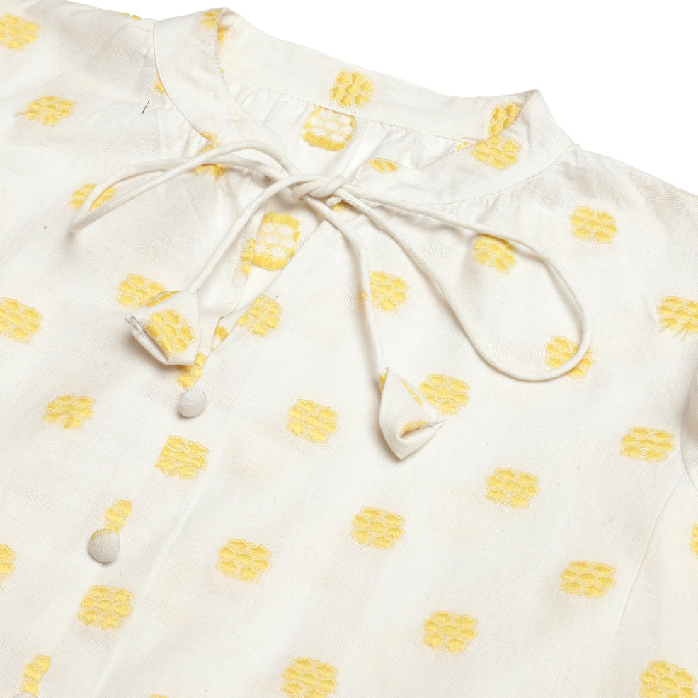 Yellow Floral Dobby Buttoned Blouse Sanaita