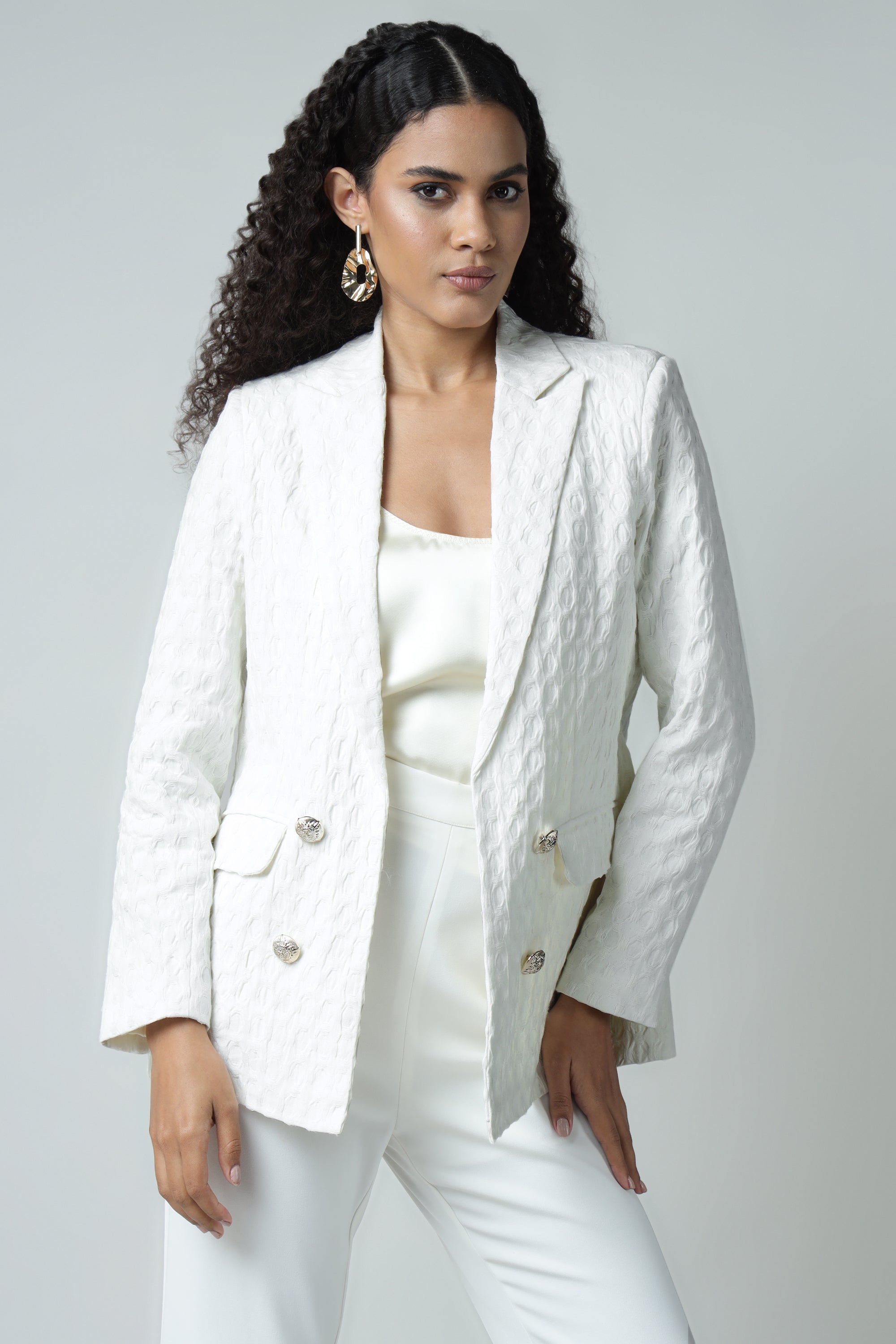 White Premium Textured Blazer Sanaita