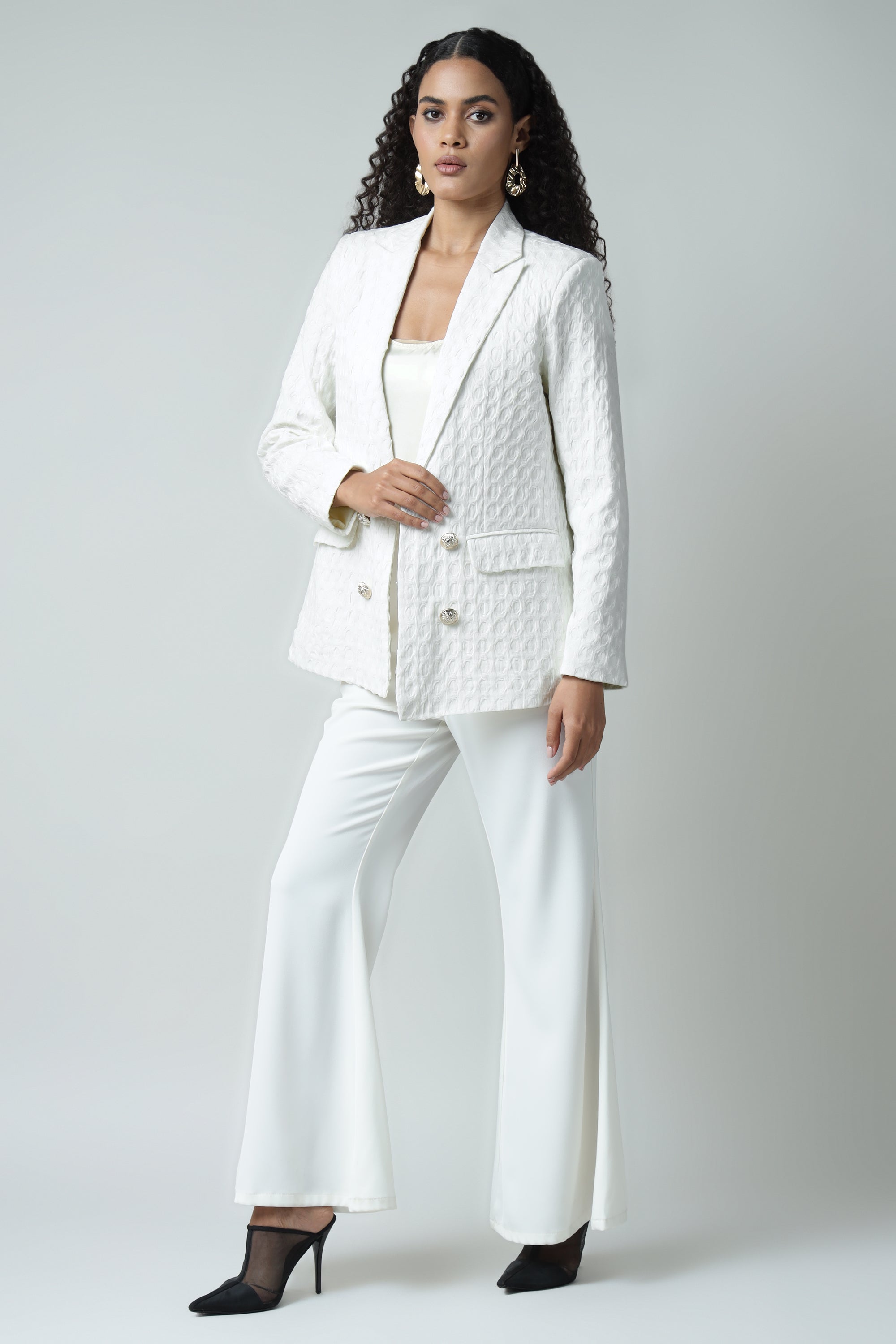 White Premium Textured Blazer Sanaita