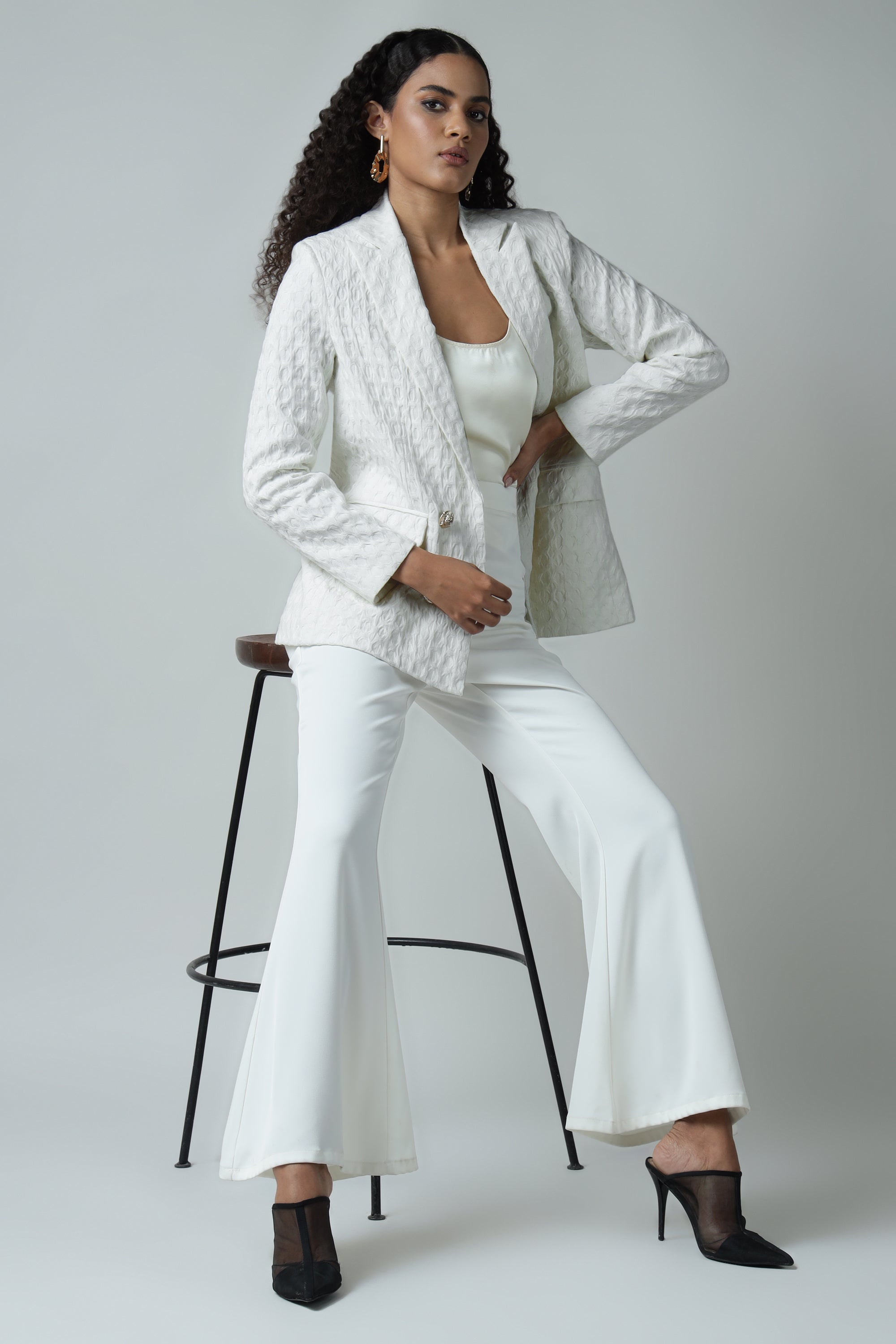 White Premium Textured Blazer Sanaita