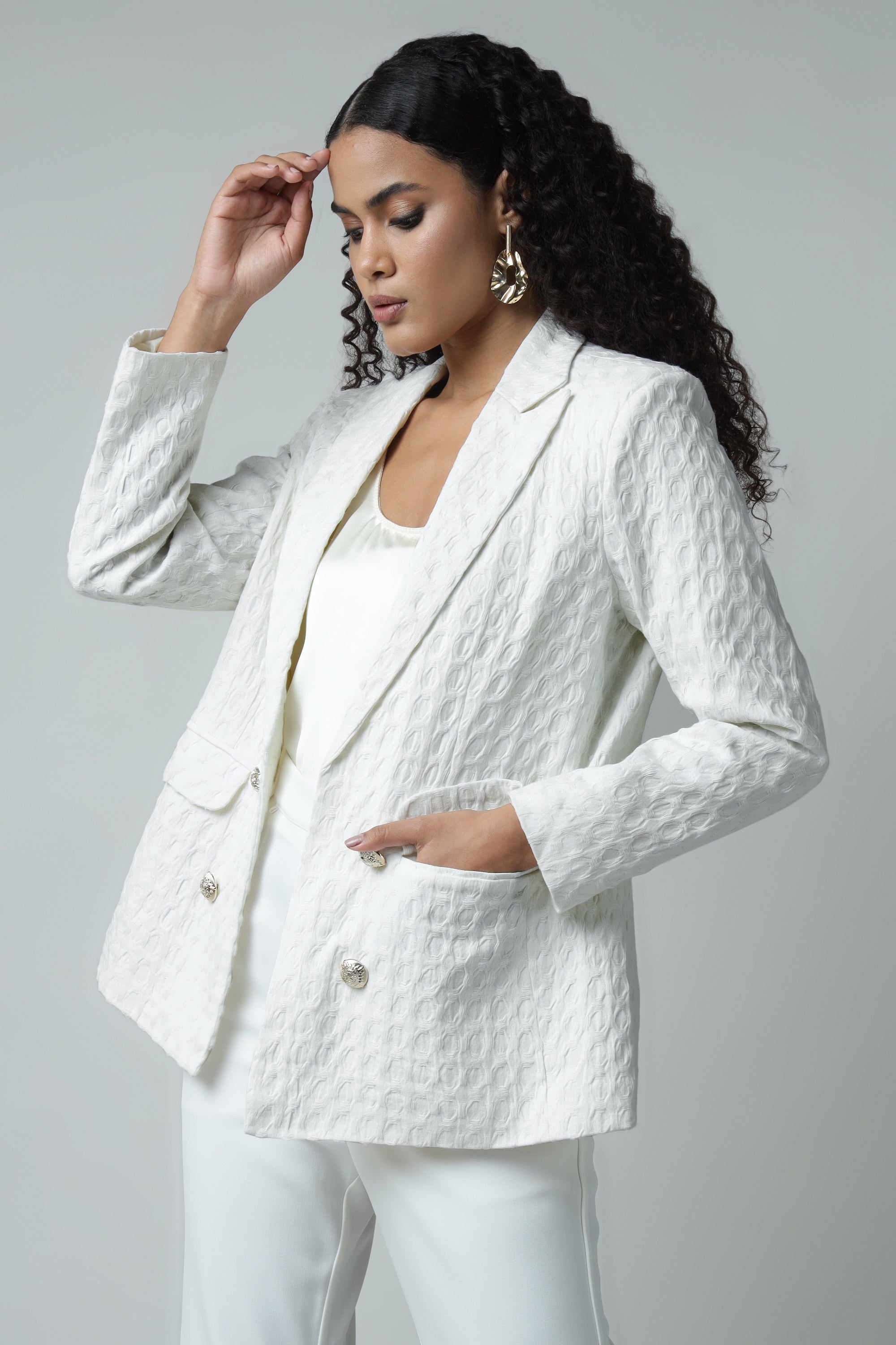 White Premium Textured Blazer Sanaita