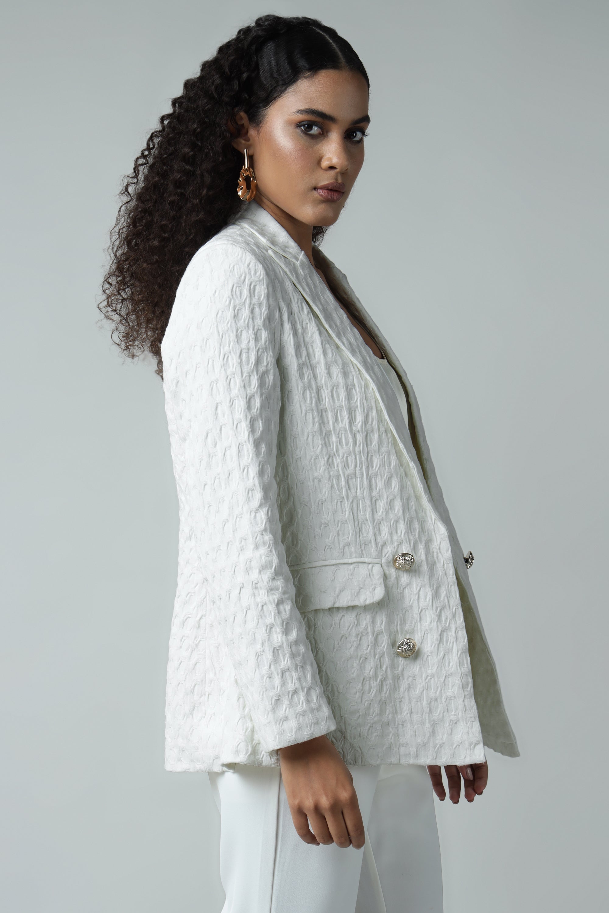 White Premium Textured Blazer Sanaita
