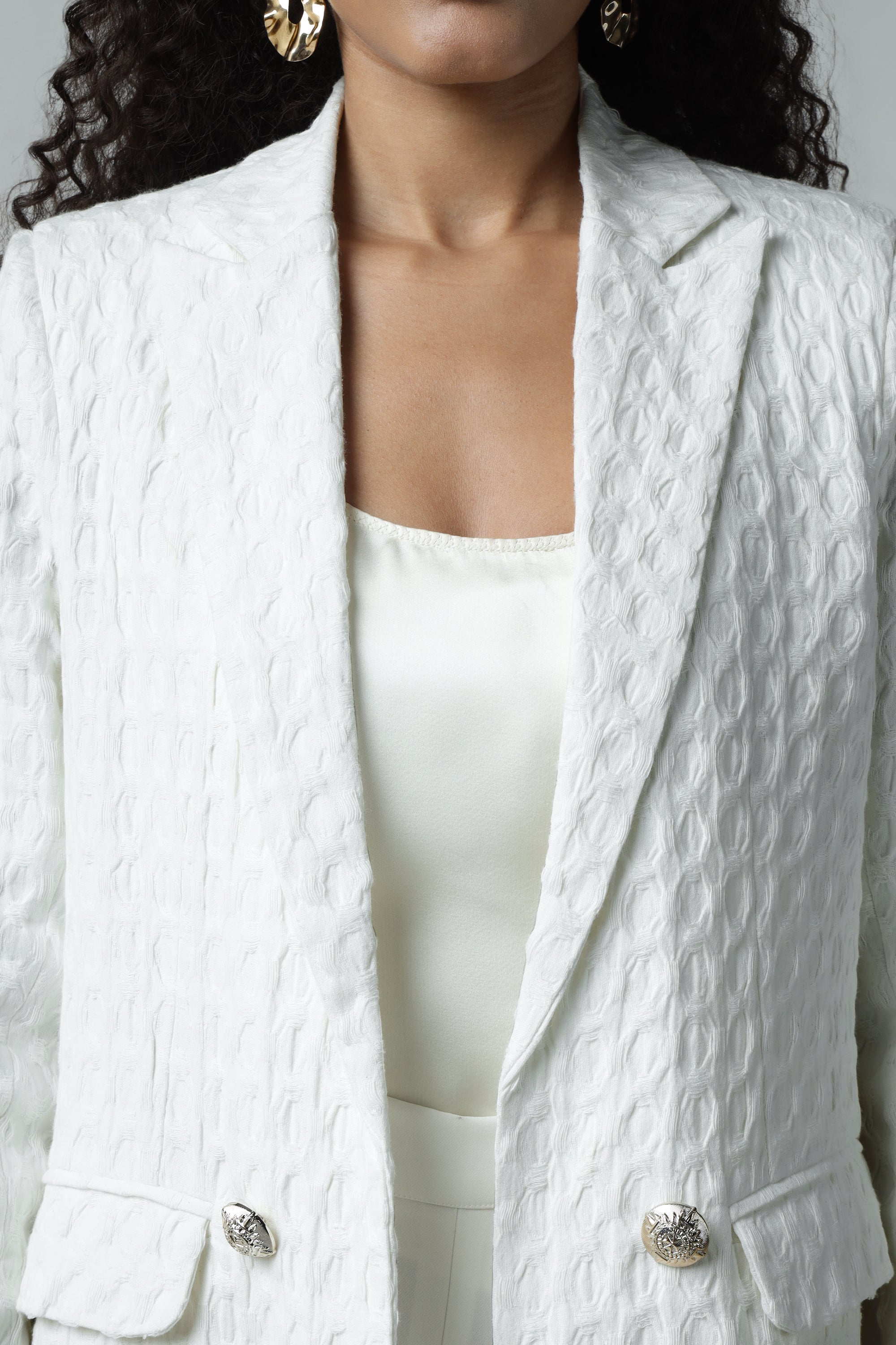 White Premium Textured Blazer Sanaita