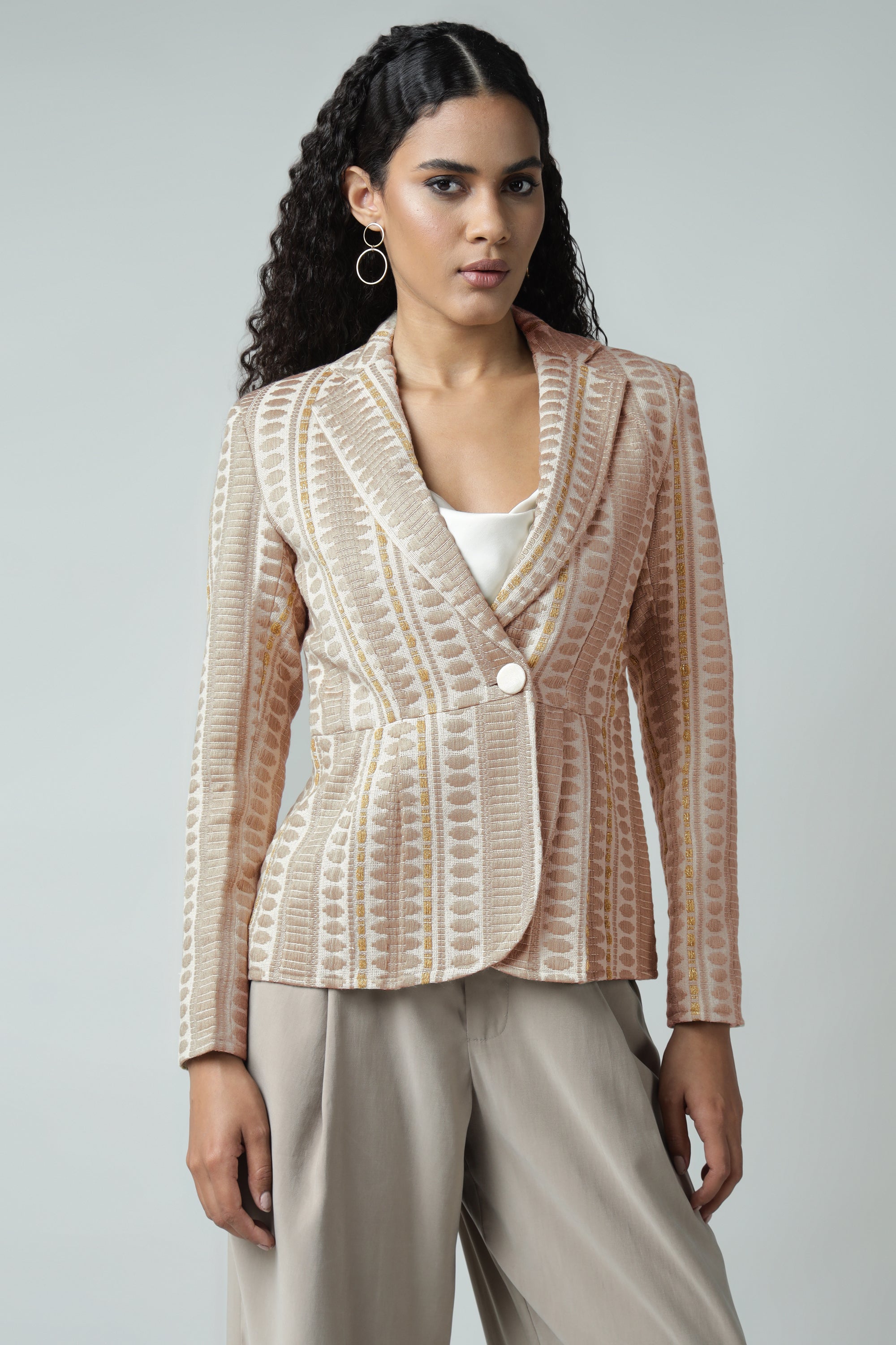 Peplum Jacquard Blazer Sanaita