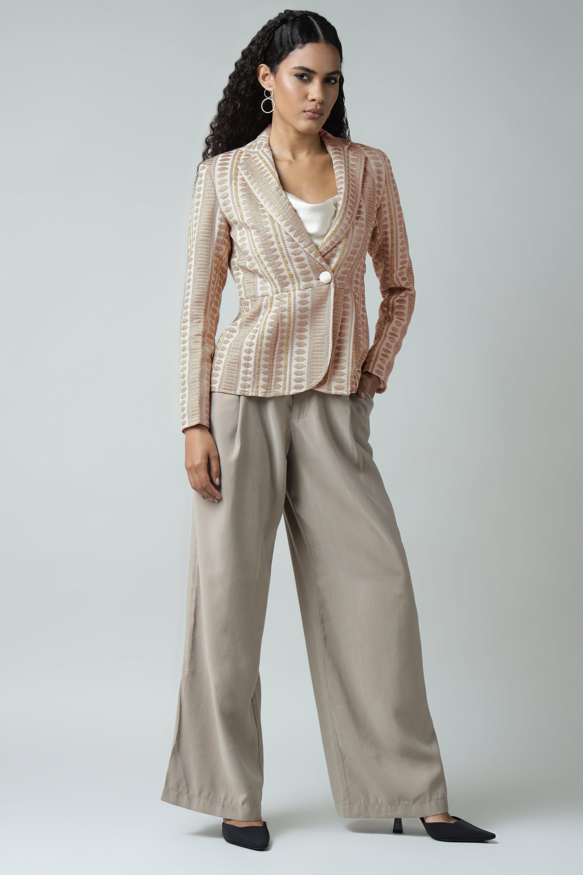 Peplum Jacquard Blazer Sanaita