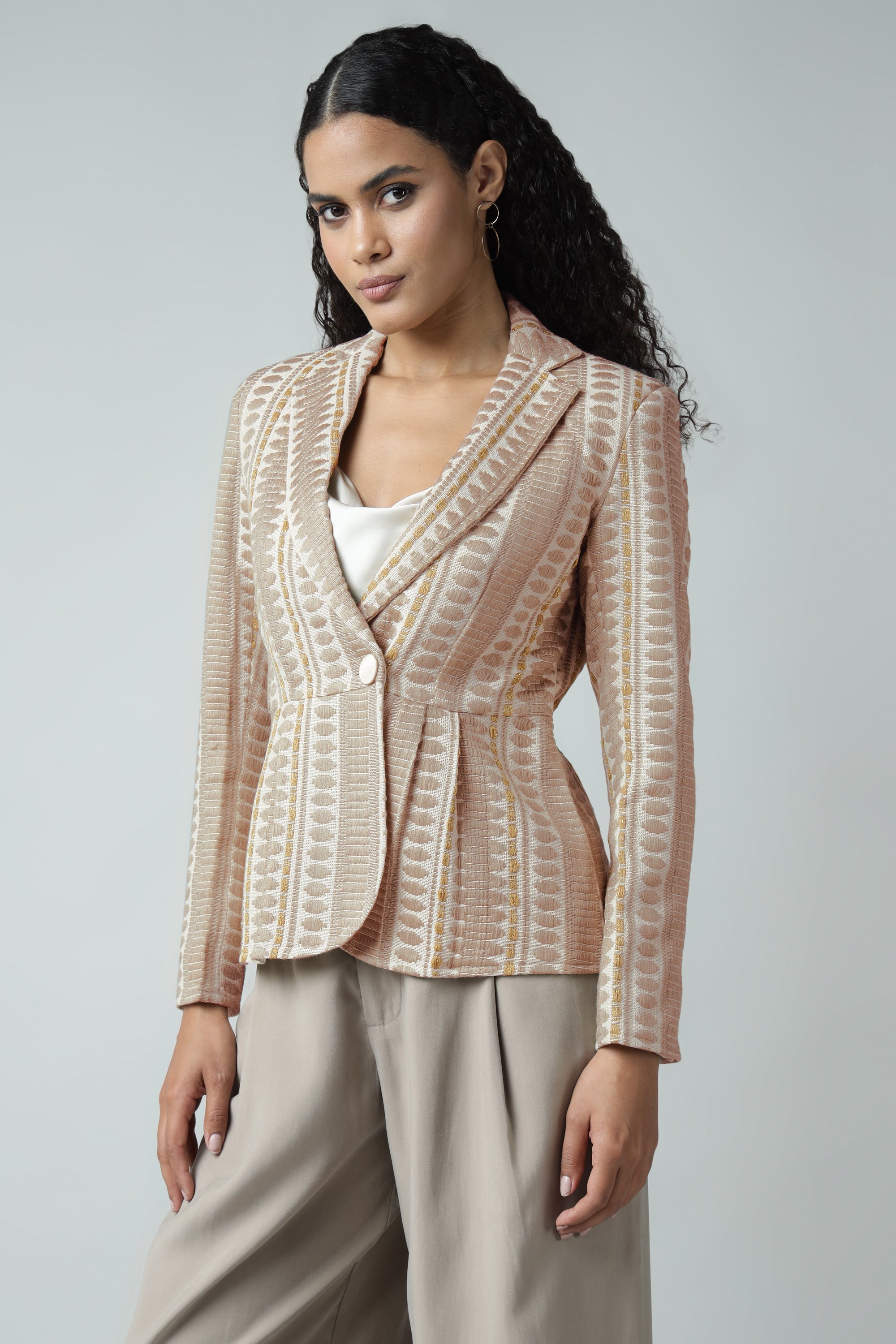Peplum Jacquard Blazer Sanaita