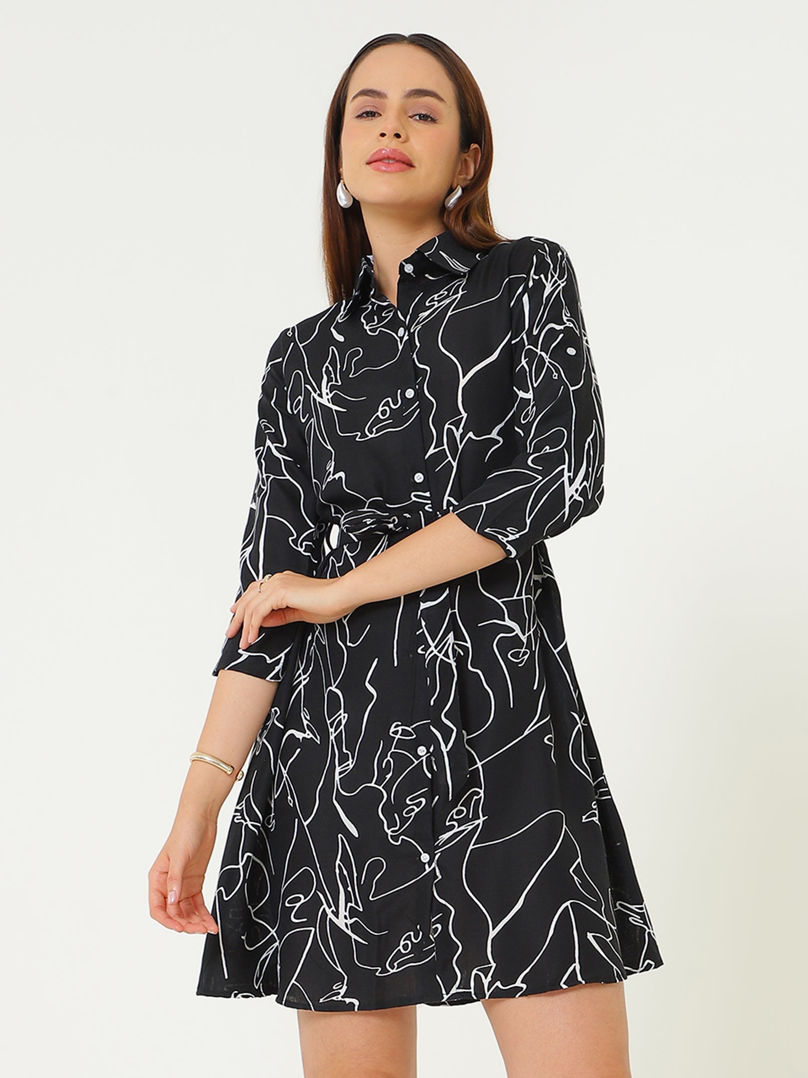 Markble Print Aline Dress Sanaita