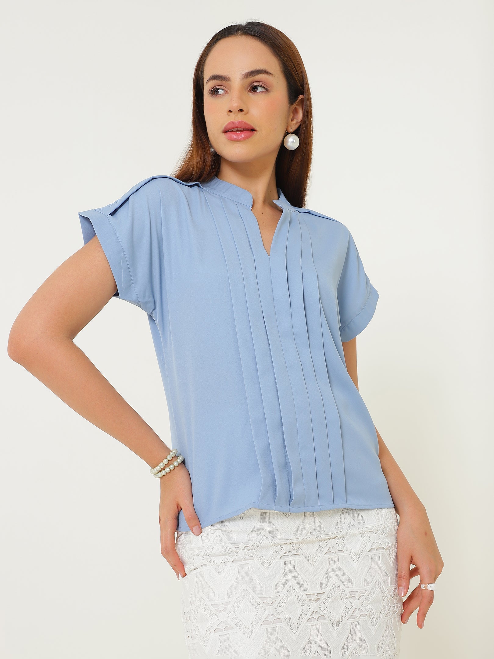 Blue Pleated Blouse Sanaita
