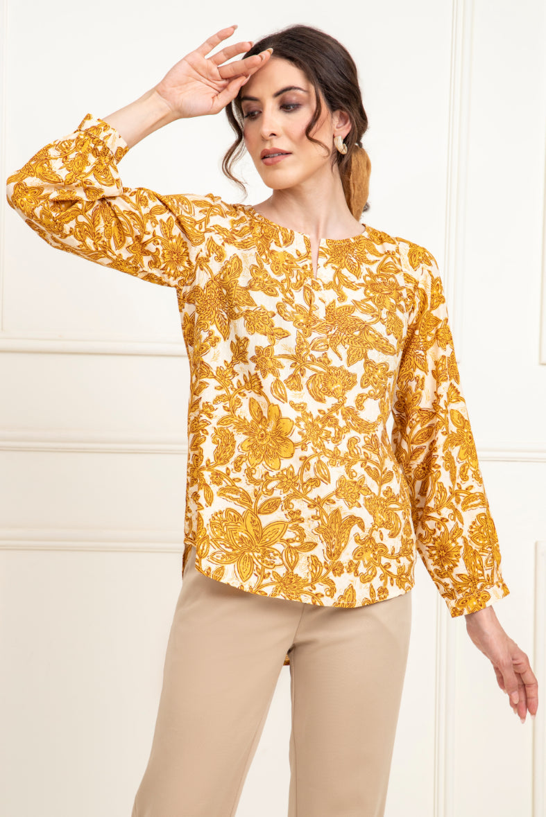 Yellow Printed Boho Top Sanaita