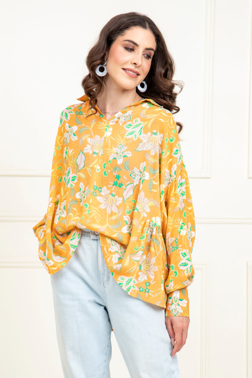 Abstract Print Gathered Loose Fit Top Sanaita