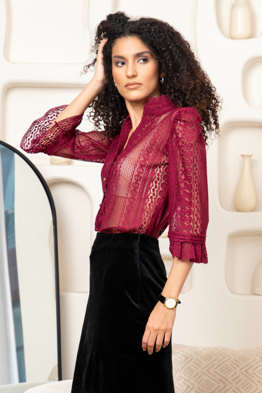 Wine Lace Blouse Sanaita