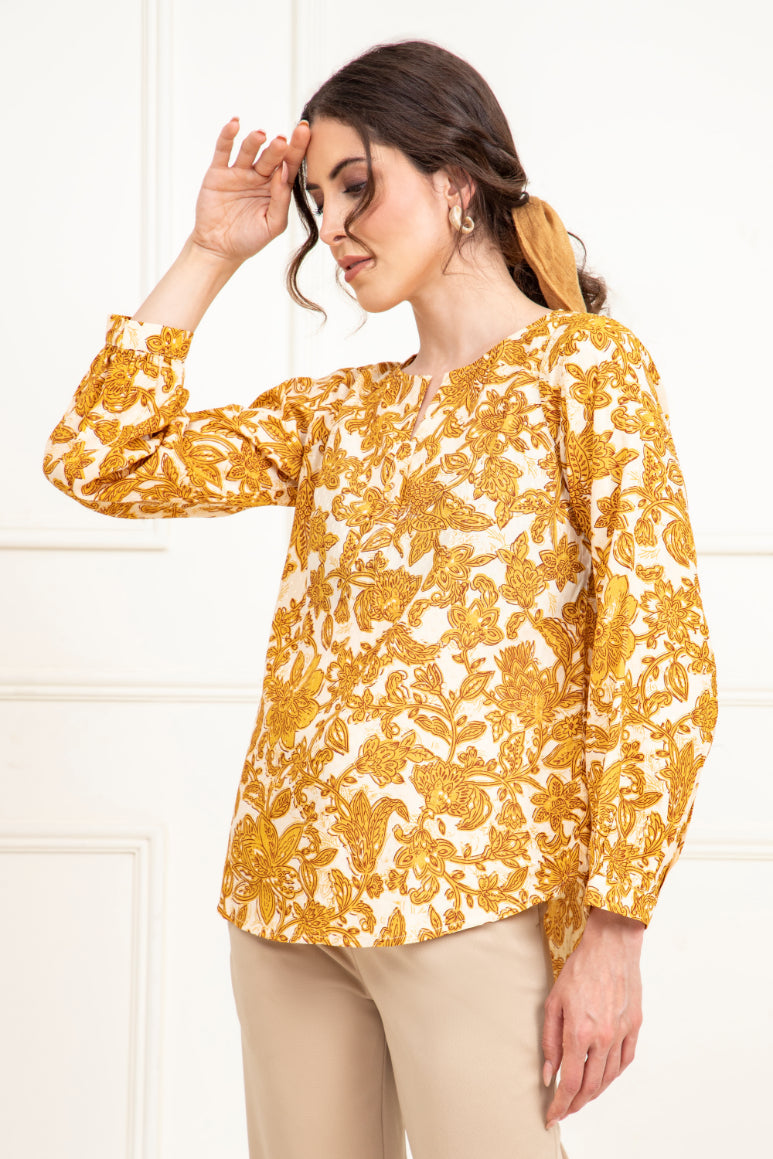 Yellow Printed Boho Top Sanaita