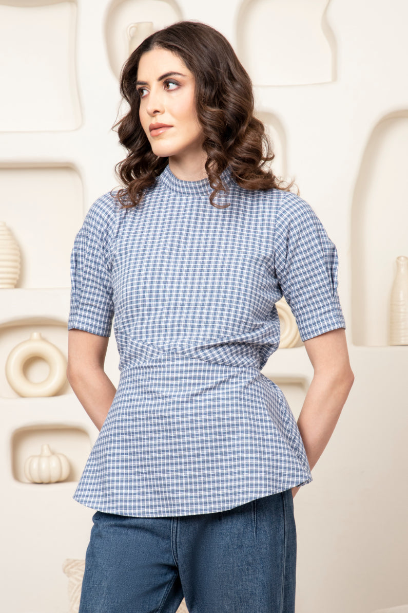 Gingham Check Peplum Sanaita