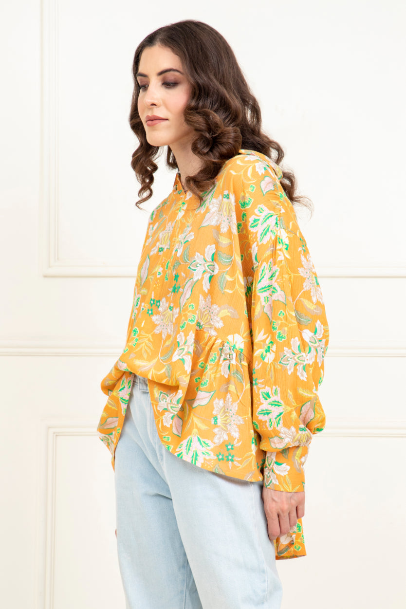 Abstract Print Gathered Loose Fit Top Sanaita