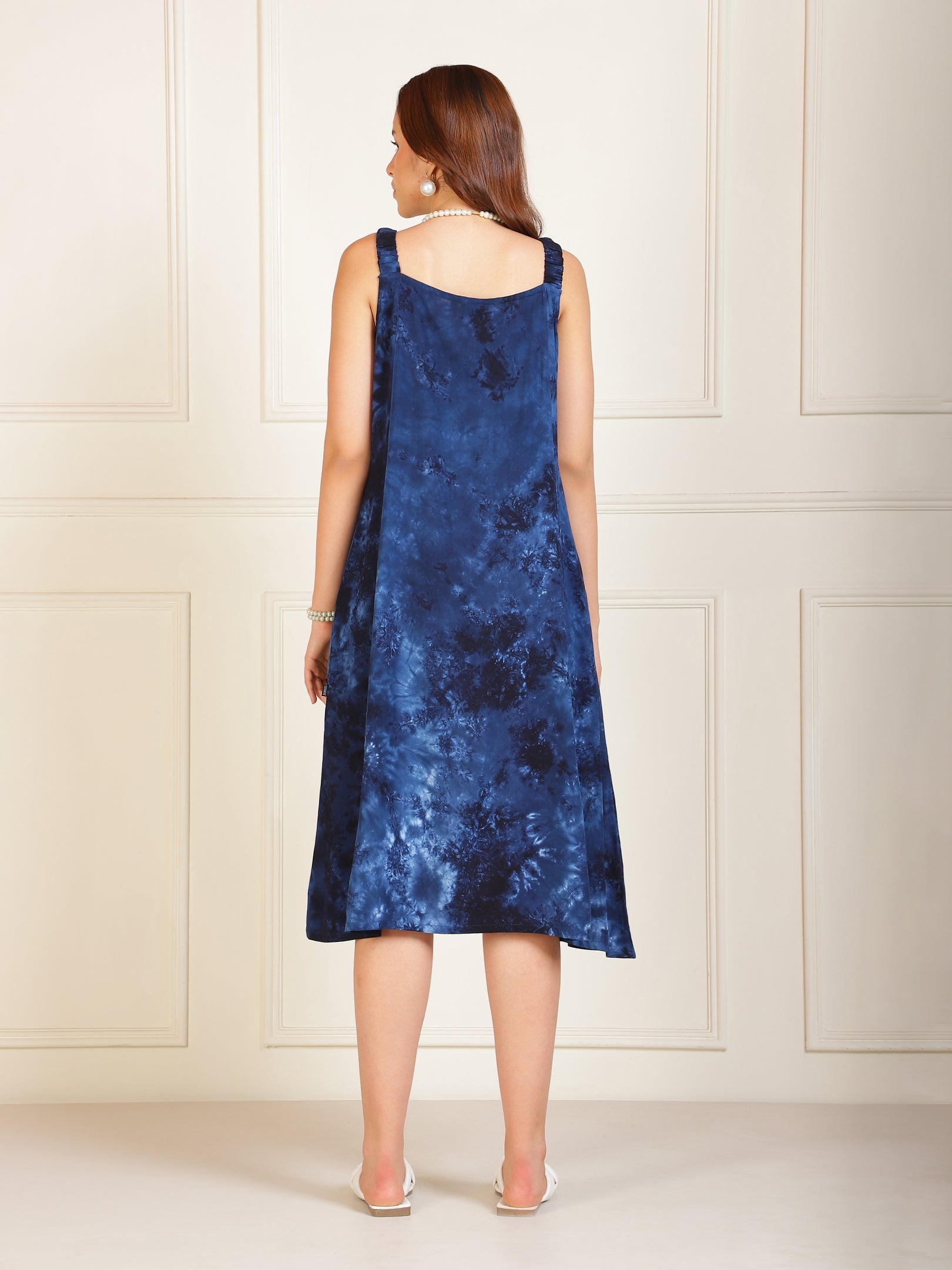 Navy Blue Printed Strappy Dress Sanaita