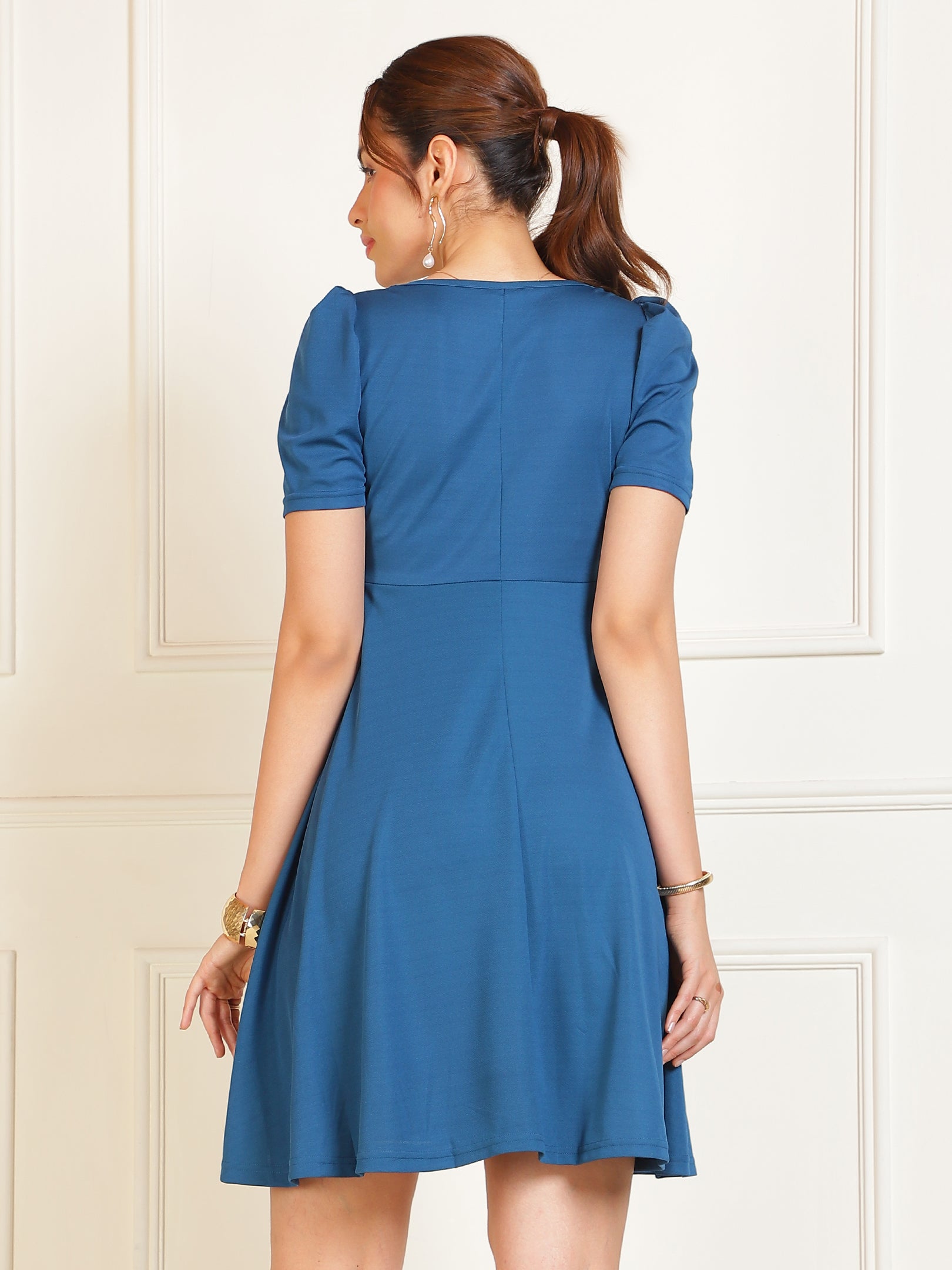 Navy Blue Aline Flared Dress Sanaita