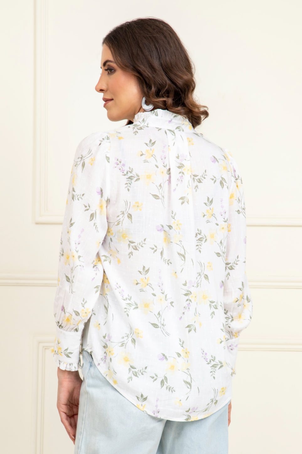 Feisty Floral Dobby Pin Tuck Detail Top Sanaita