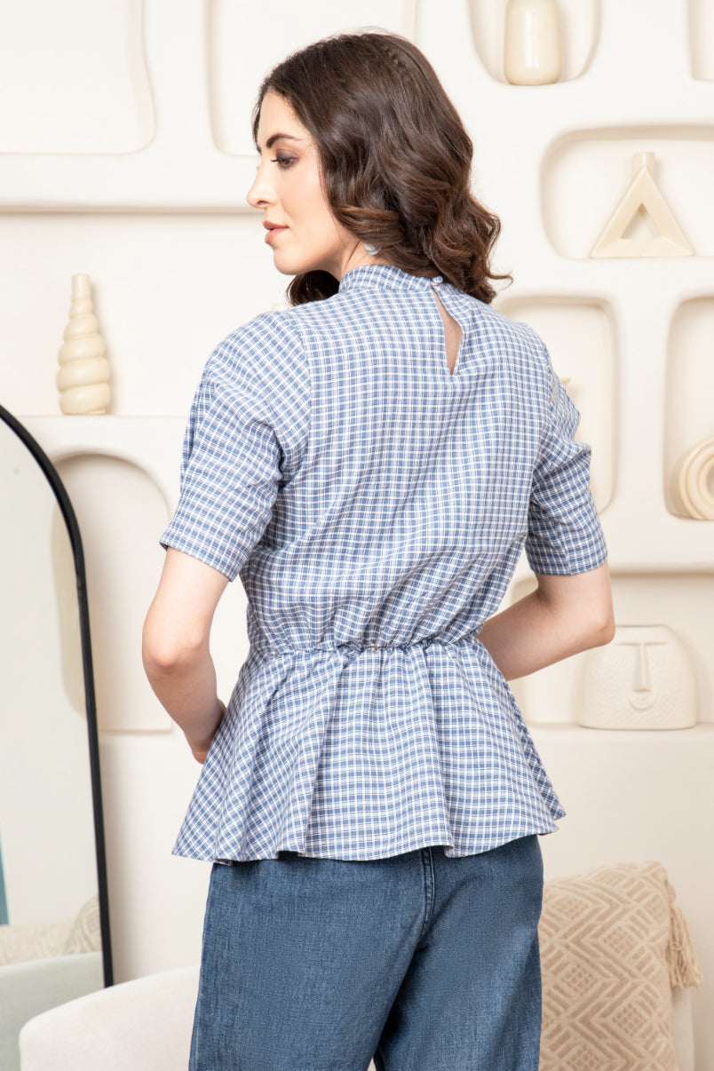 Gingham Check Peplum Sanaita