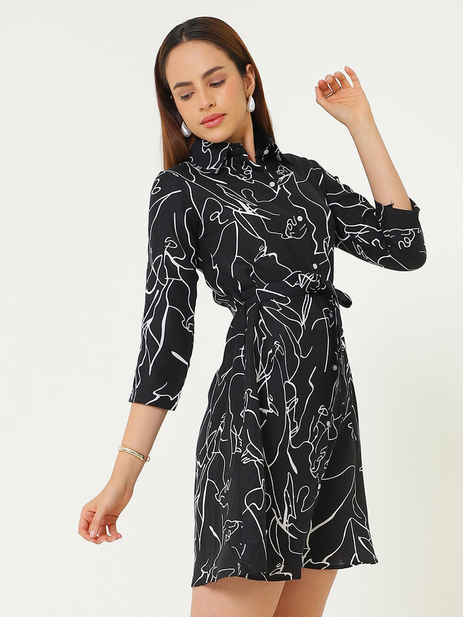 Markble Print Aline Dress Sanaita