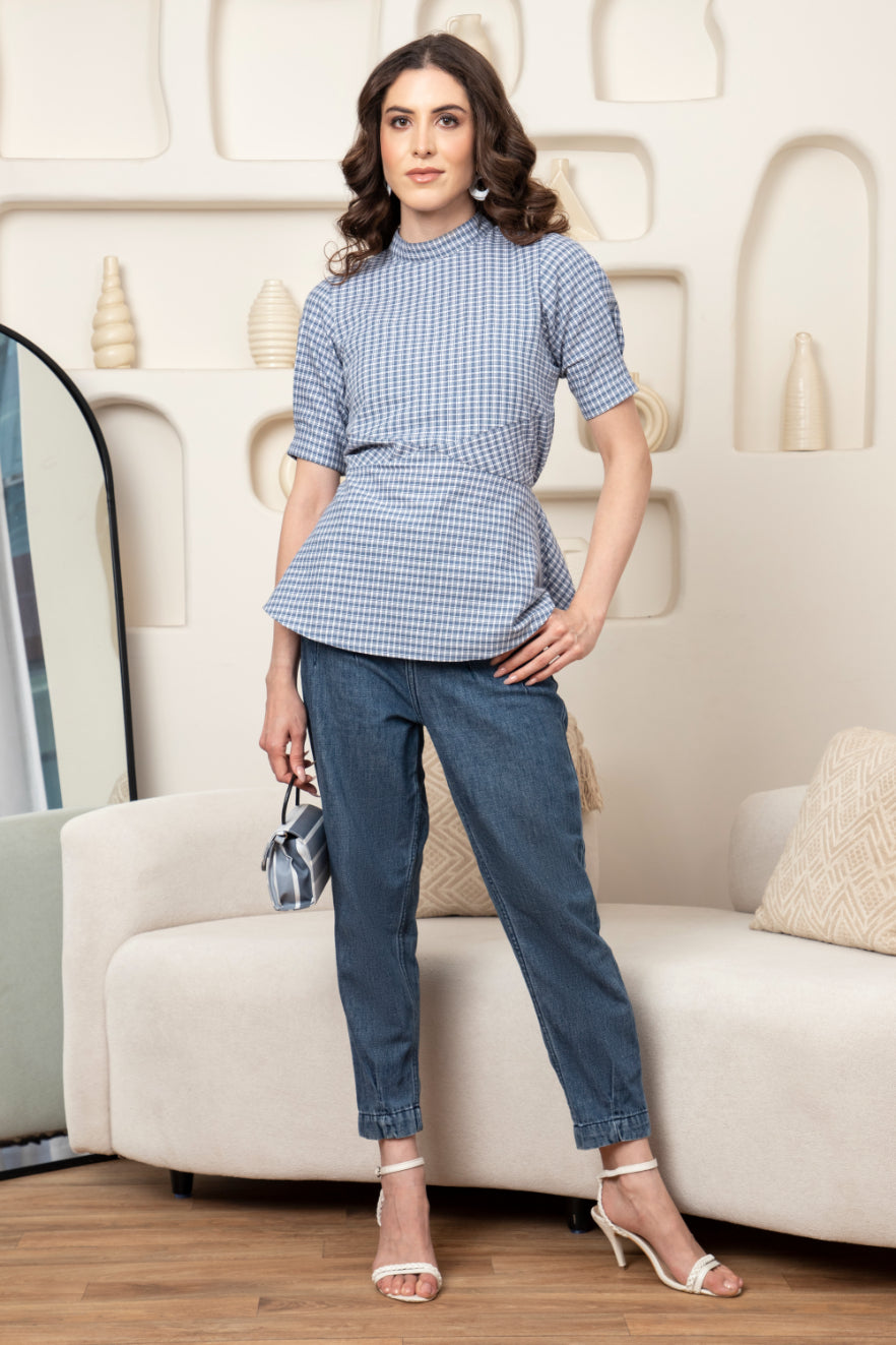 Gingham Check Peplum Sanaita