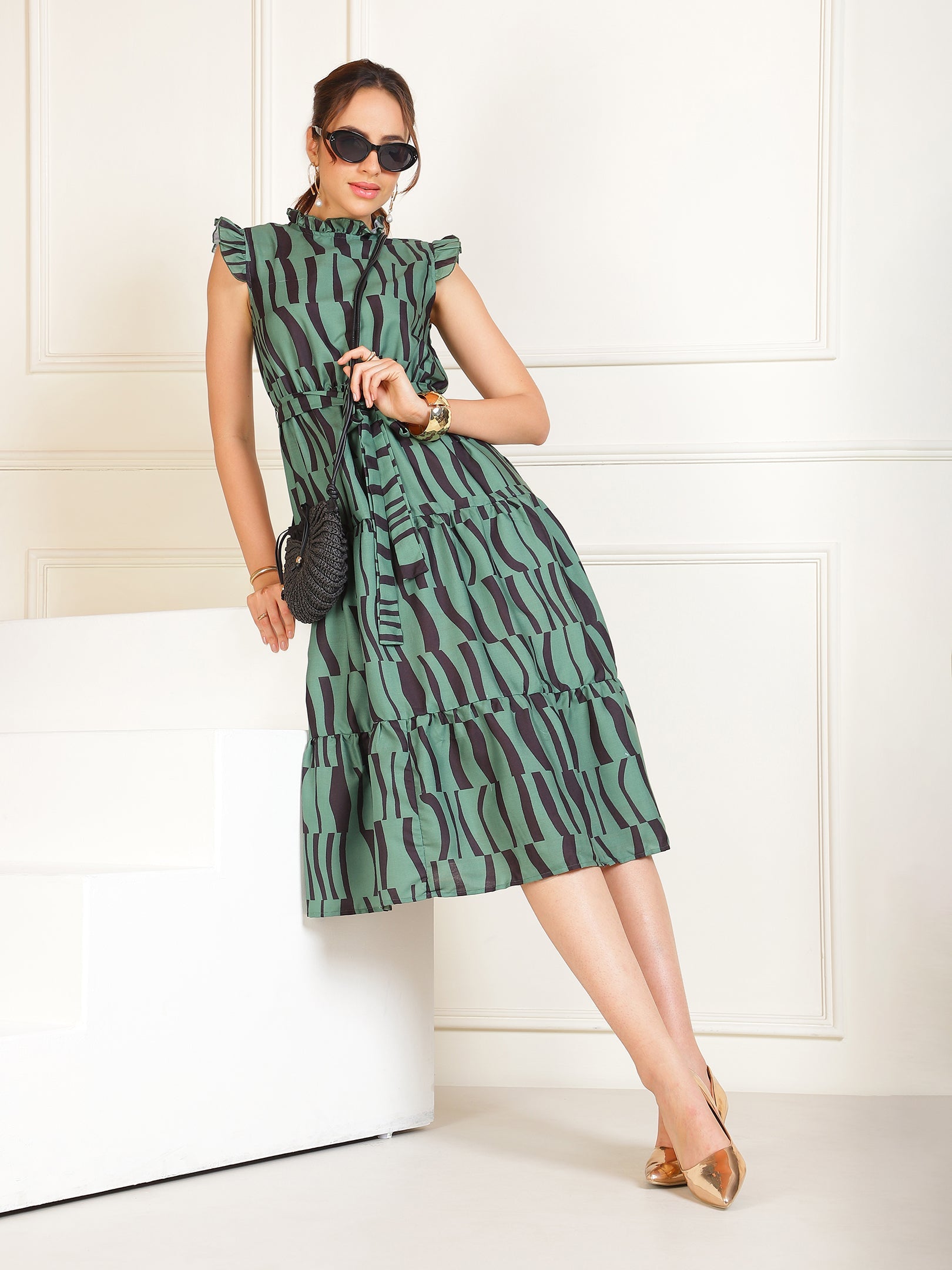 Green Printed Dress Sanaita