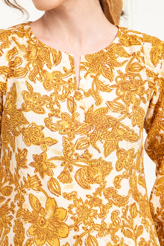 Yellow Printed Boho Top Sanaita