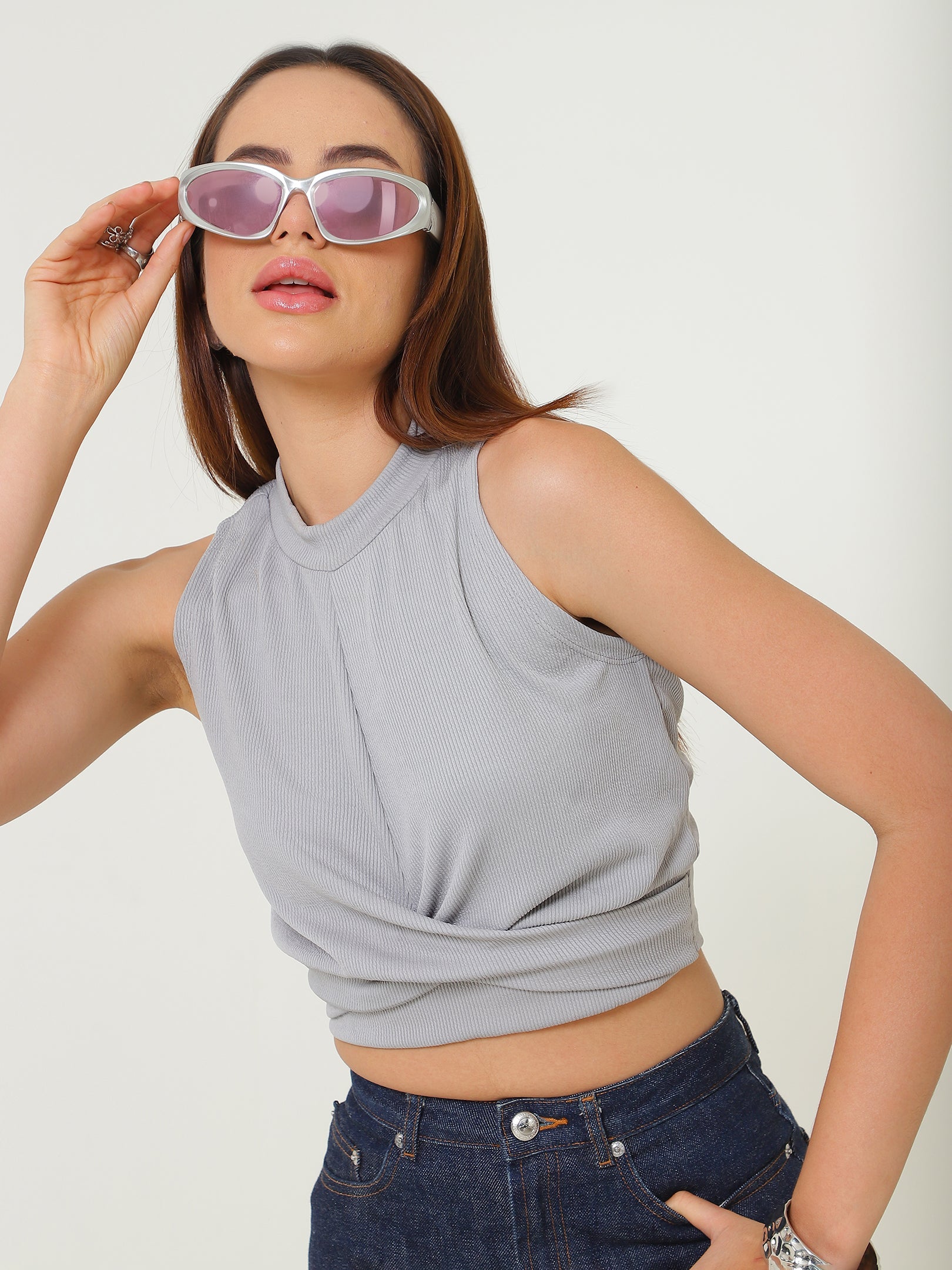 Grey Knot Detail Top Sanaita
