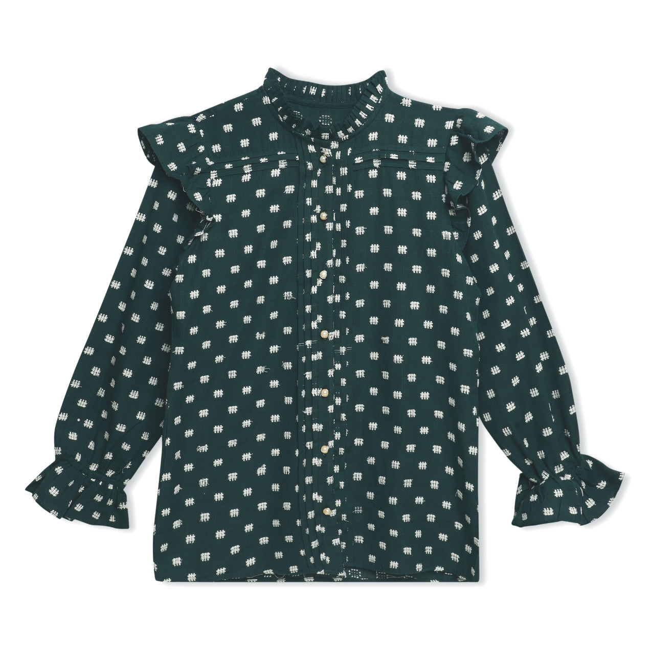 Green Dobby Frill Shirt Sanaita