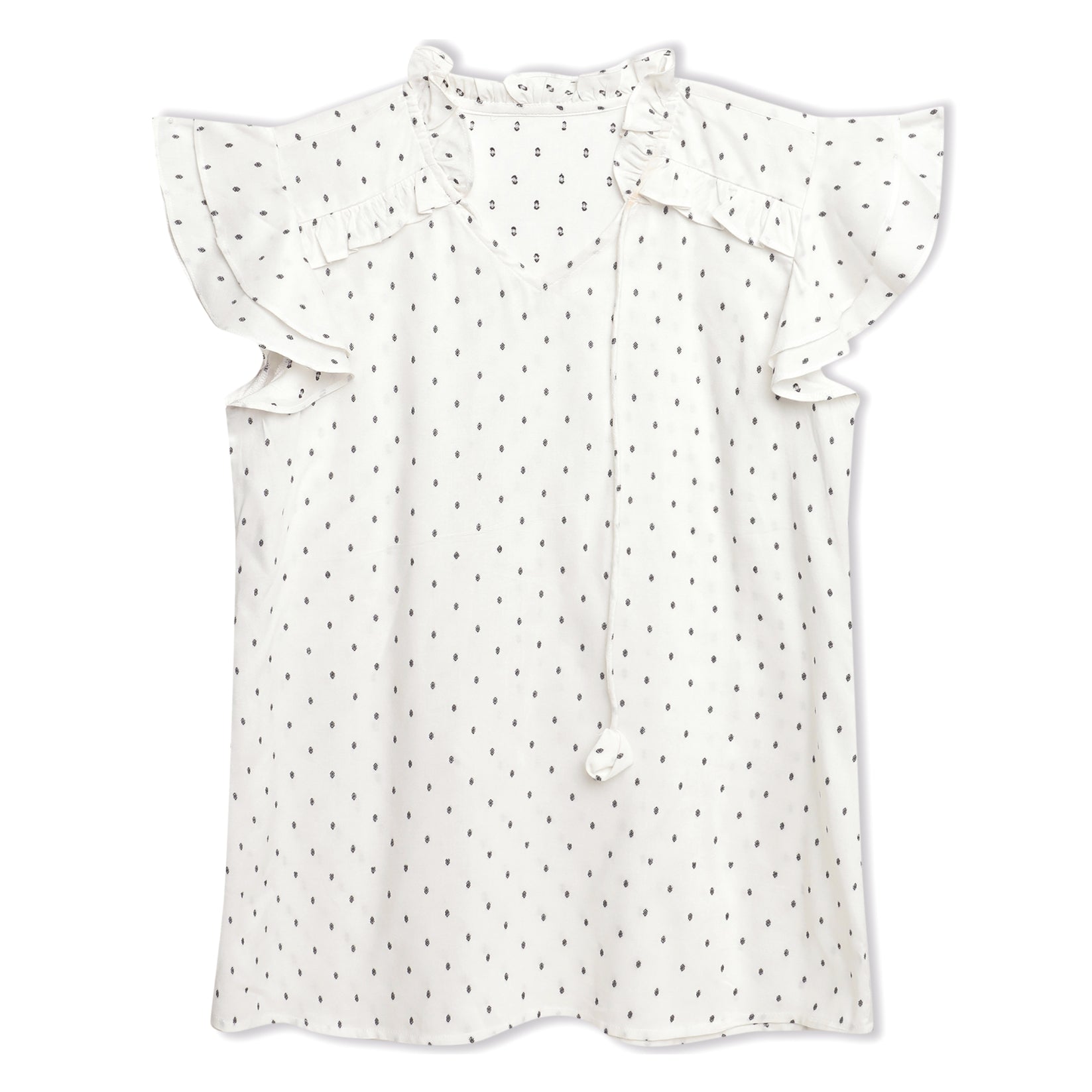 Blue Dobby Frill Cap Sleeve Top Sanaita