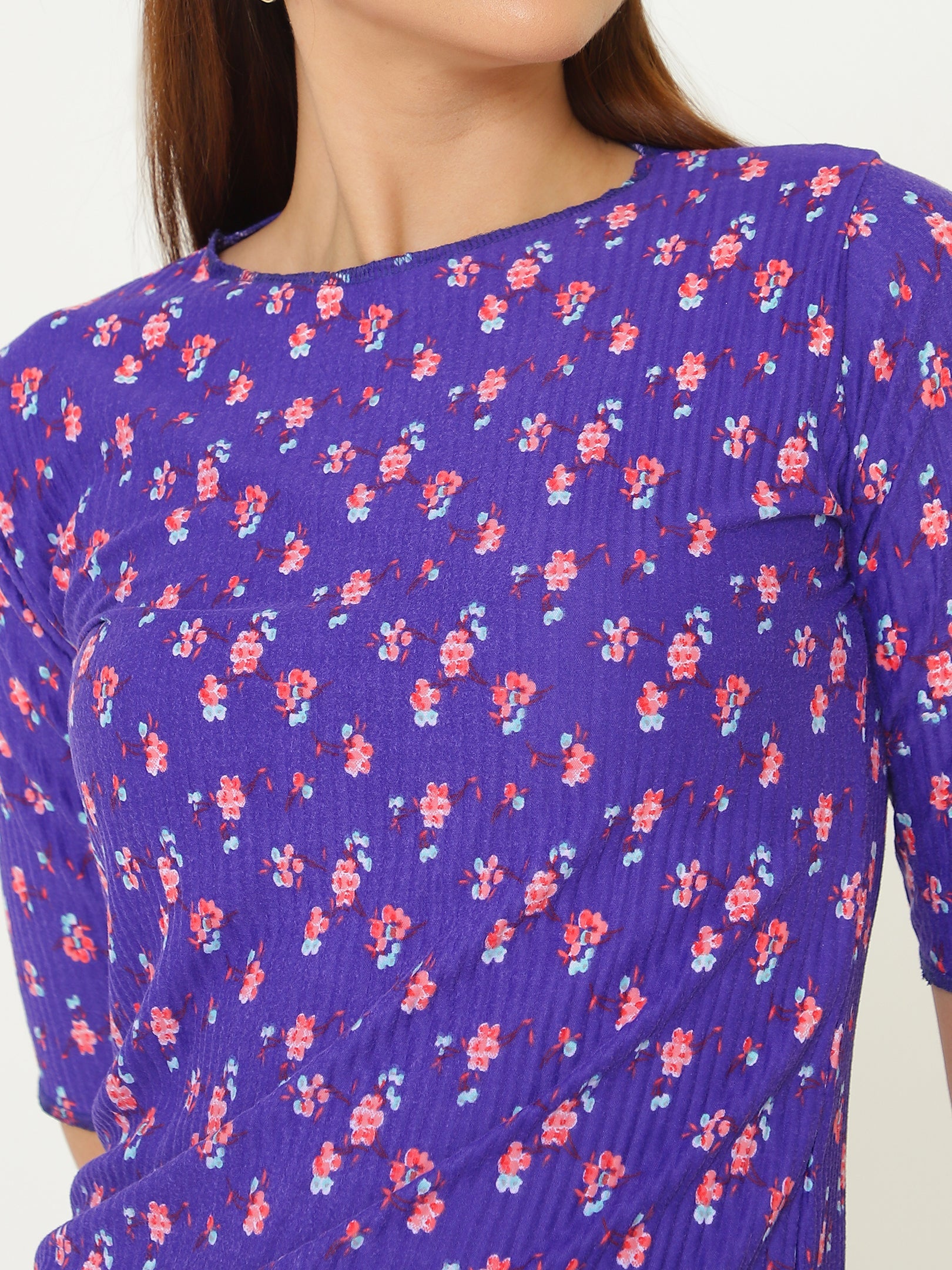 Purple Printed Top Round Neck Sanaita
