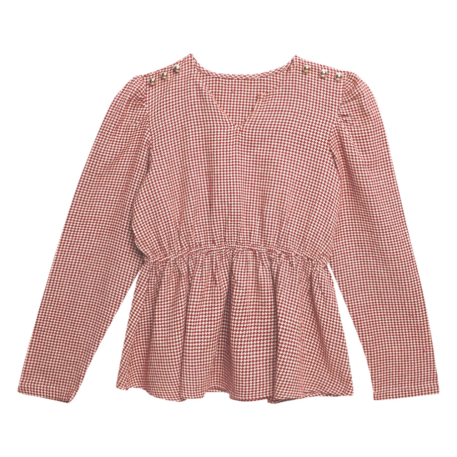 Red Beige Jacquard Peplum Top Sanaita