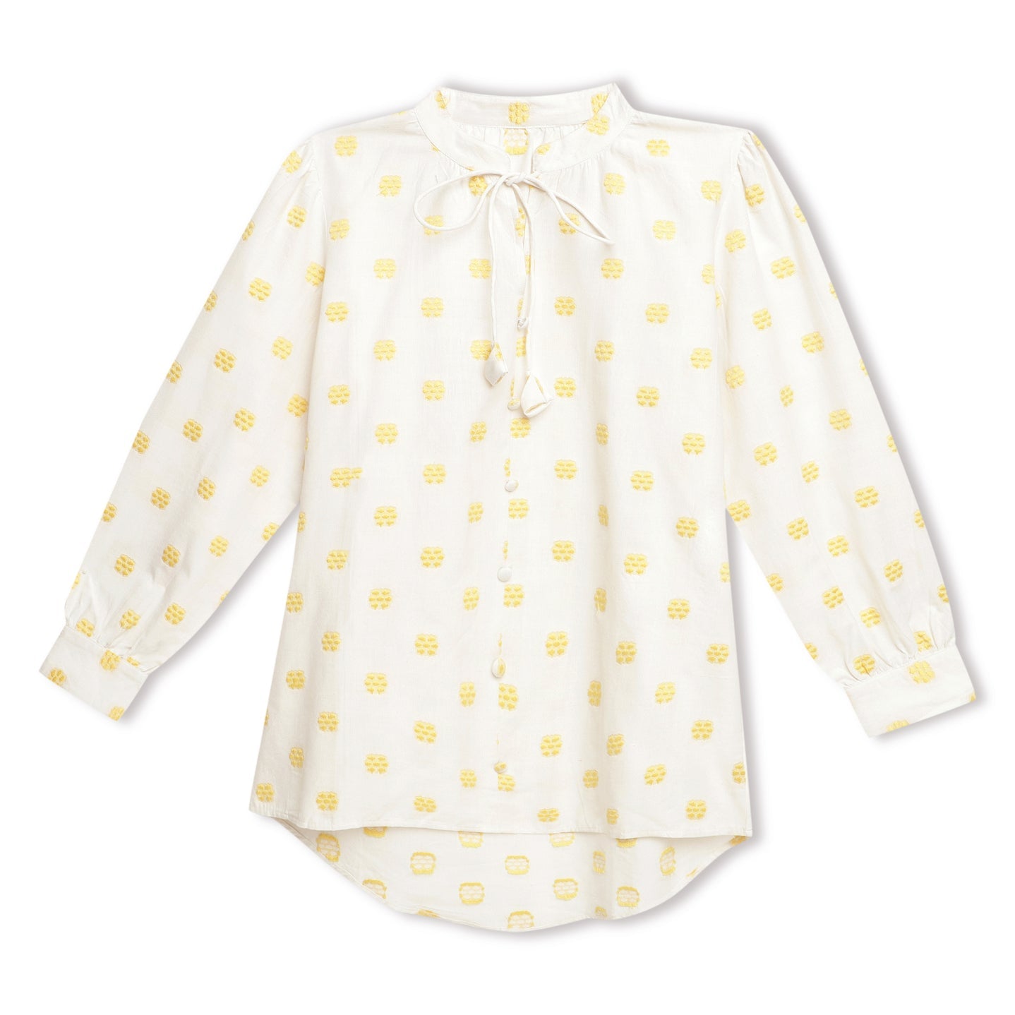 Yellow Floral Dobby Buttoned Blouse Sanaita