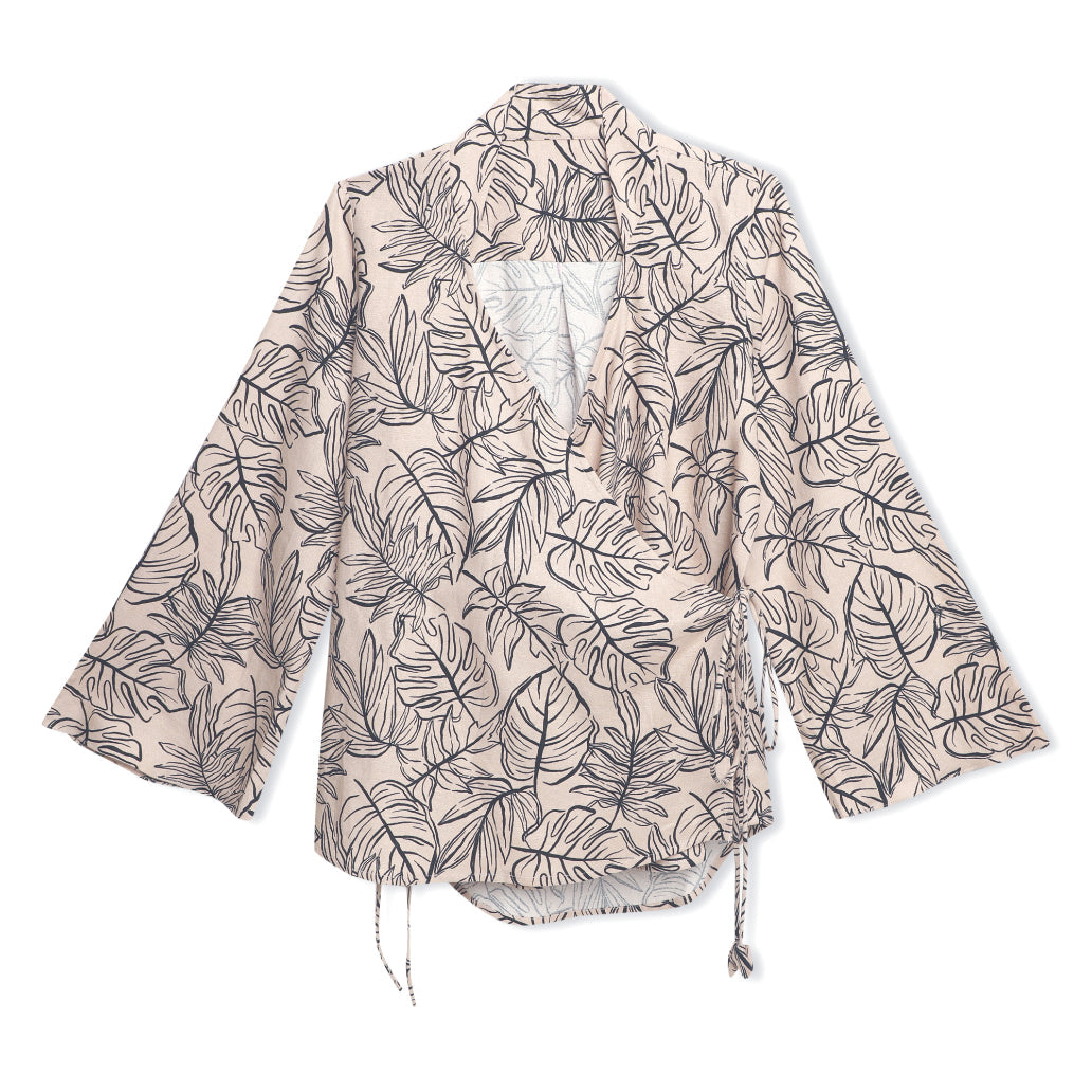 Leafy Beige Flared Sleeve Top Sanaita