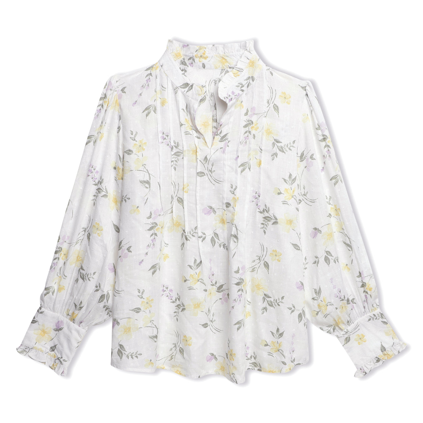 Feisty Floral Dobby Pin Tuck Detail Top Sanaita