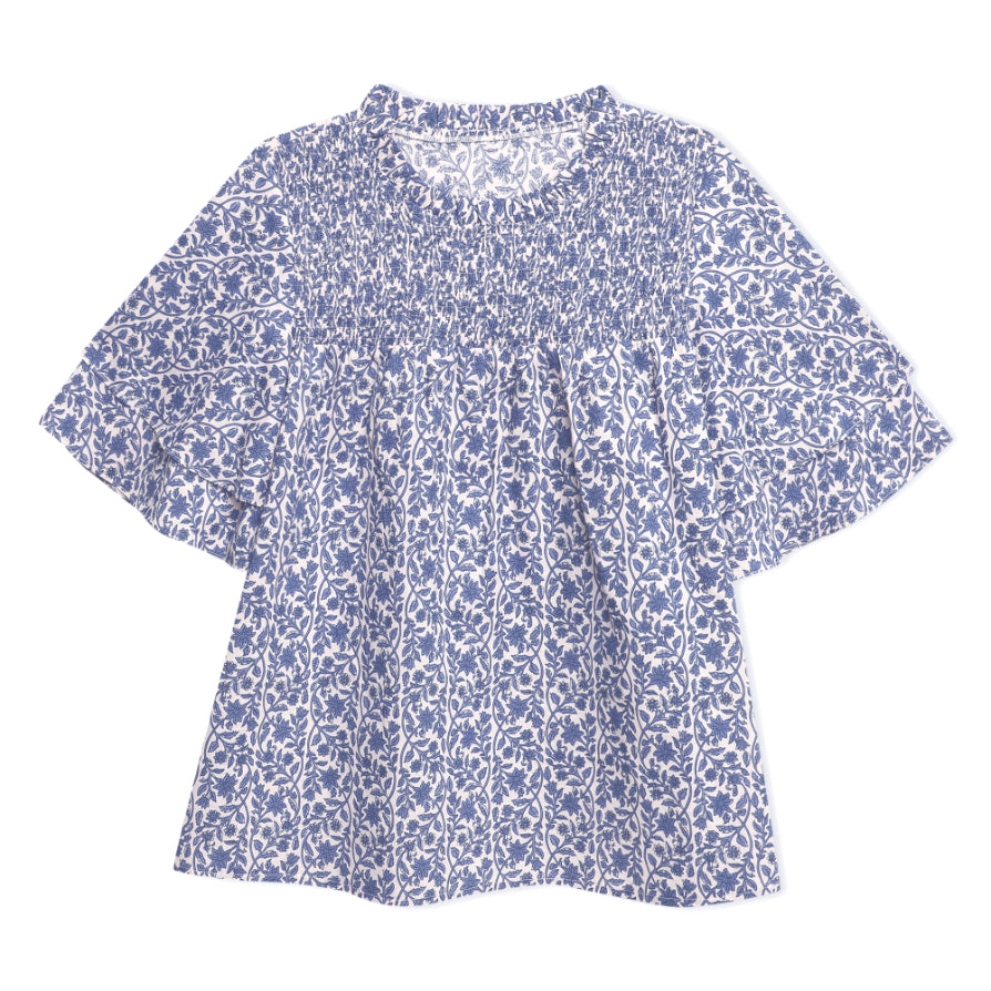 Smocked Yoke Frill Sleeve Top Sanaita