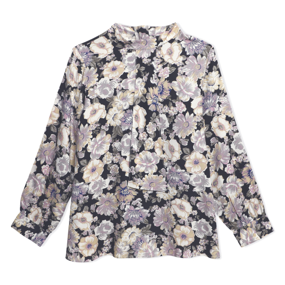 Floral Print Neck Tie Style Top Sanaita