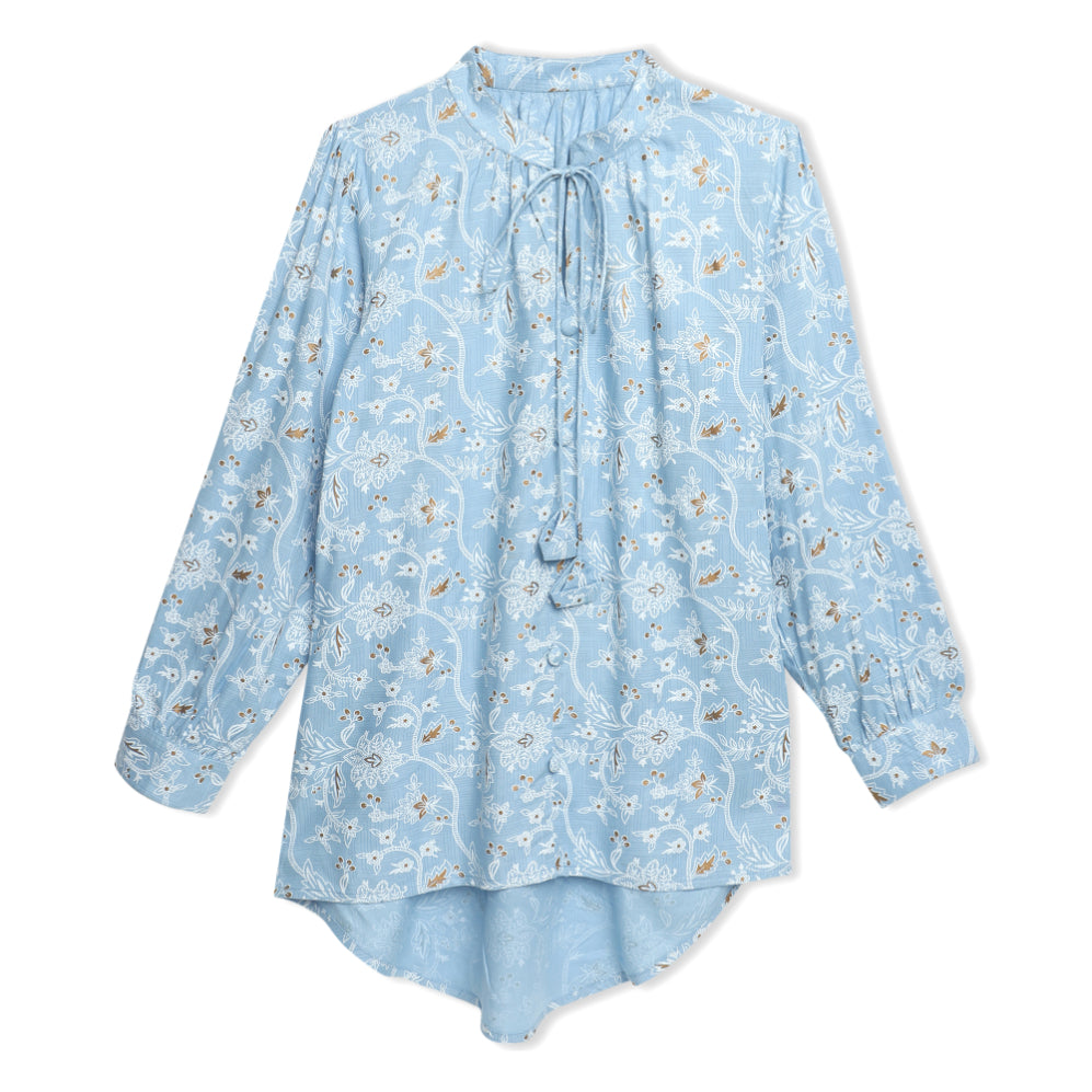 Floral Hand Block Print Neck Tieup Top Sanaita