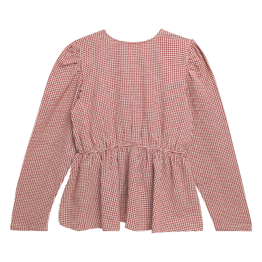 Red Beige Jacquard Peplum Top Sanaita