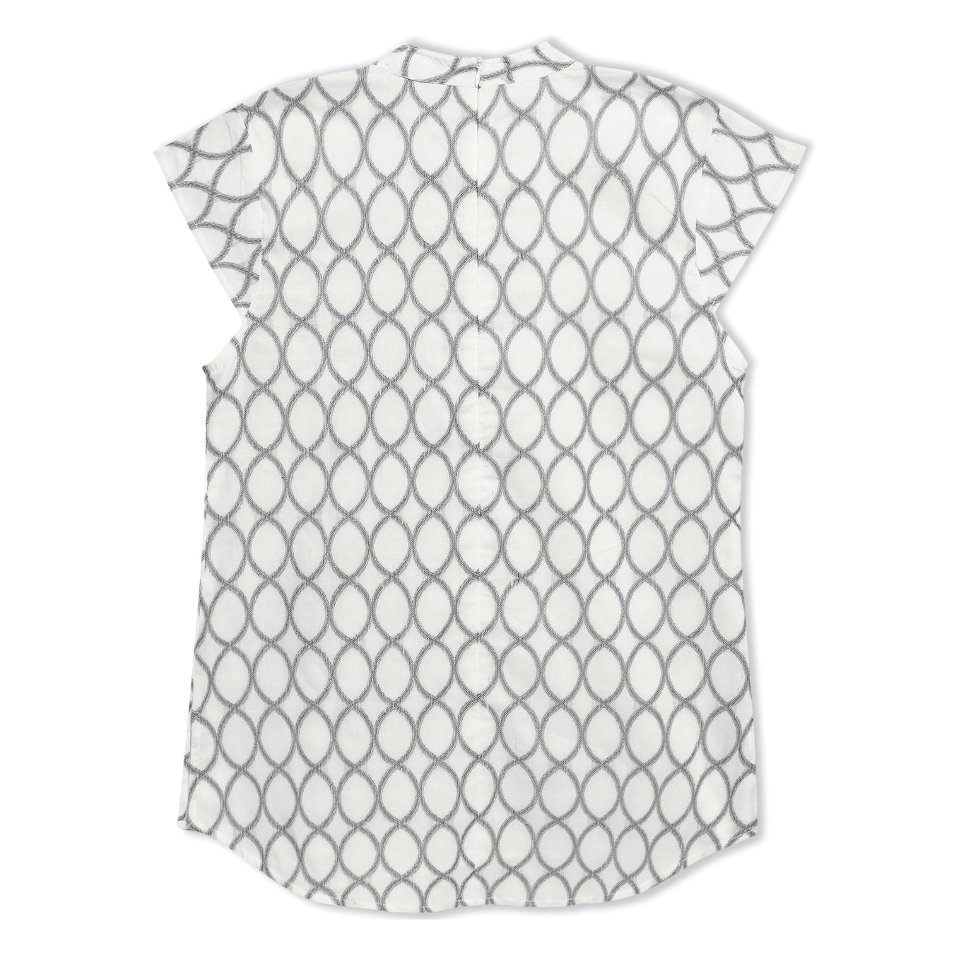 Cap Sleeve Band Collar Jacquard Top Sanaita