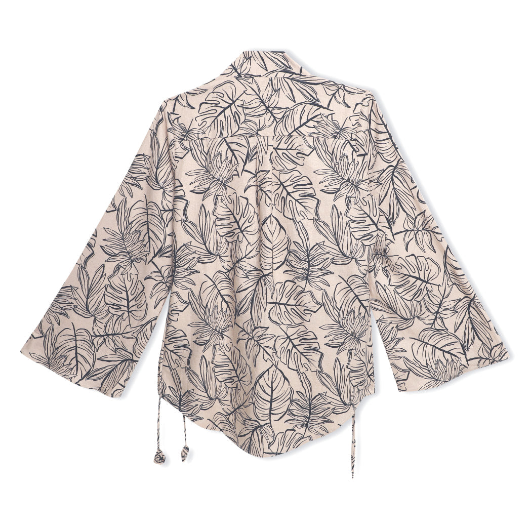 Leafy Beige Flared Sleeve Top Sanaita