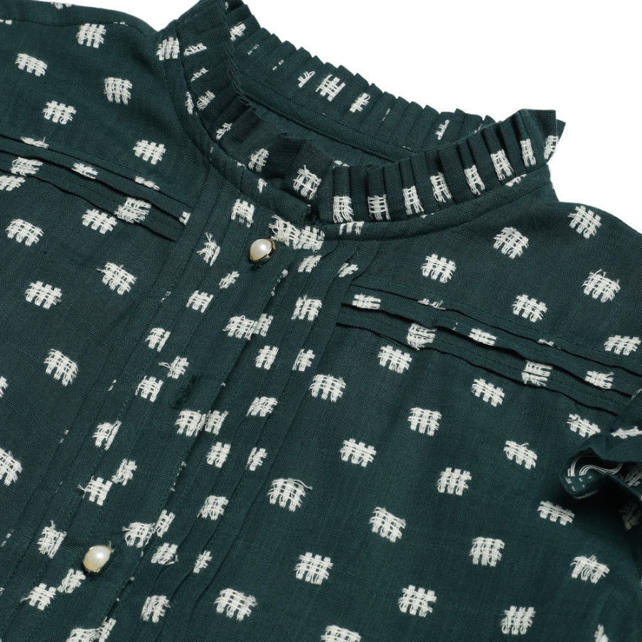 Green Dobby Frill Shirt Sanaita