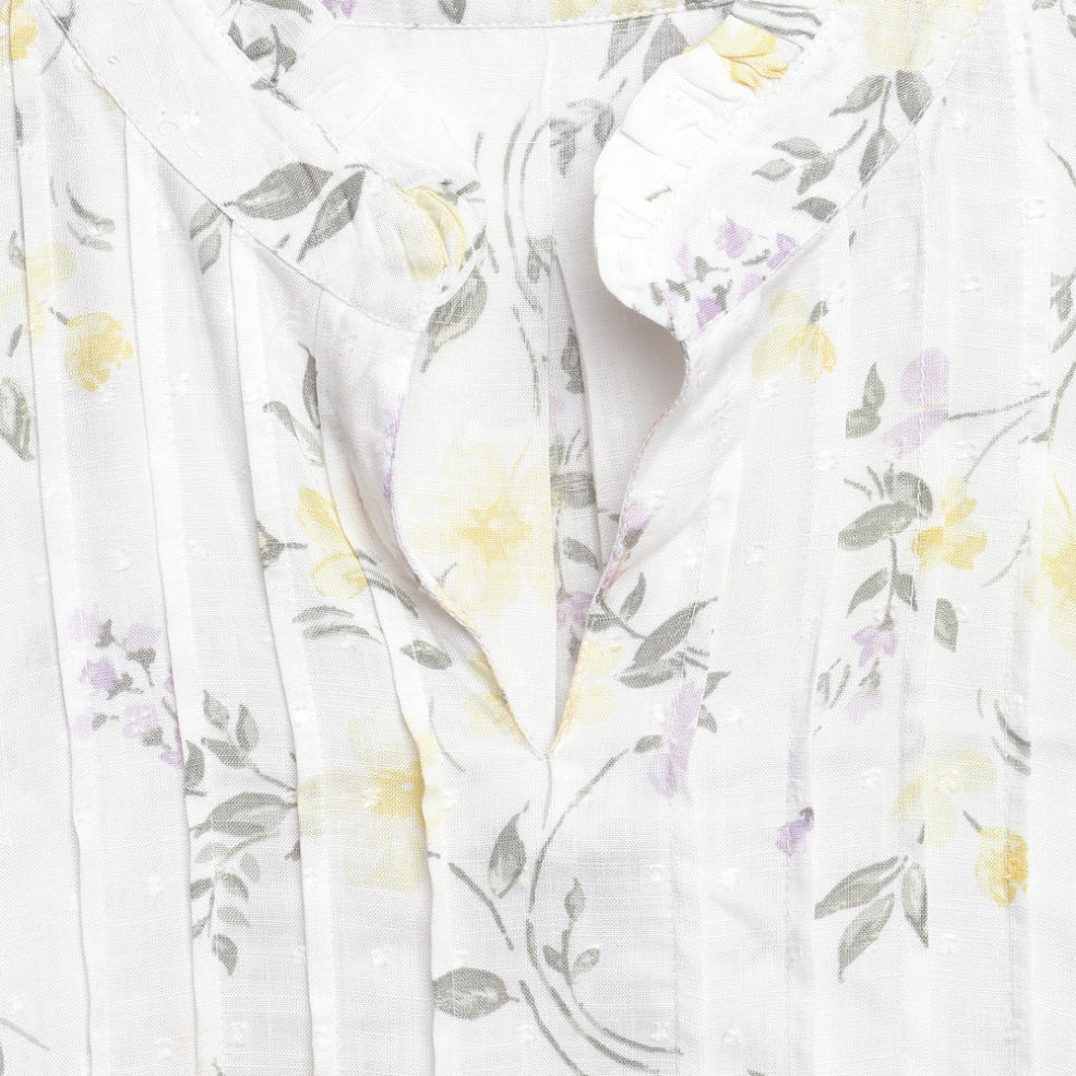 Feisty Floral Dobby Pin Tuck Detail Top Sanaita