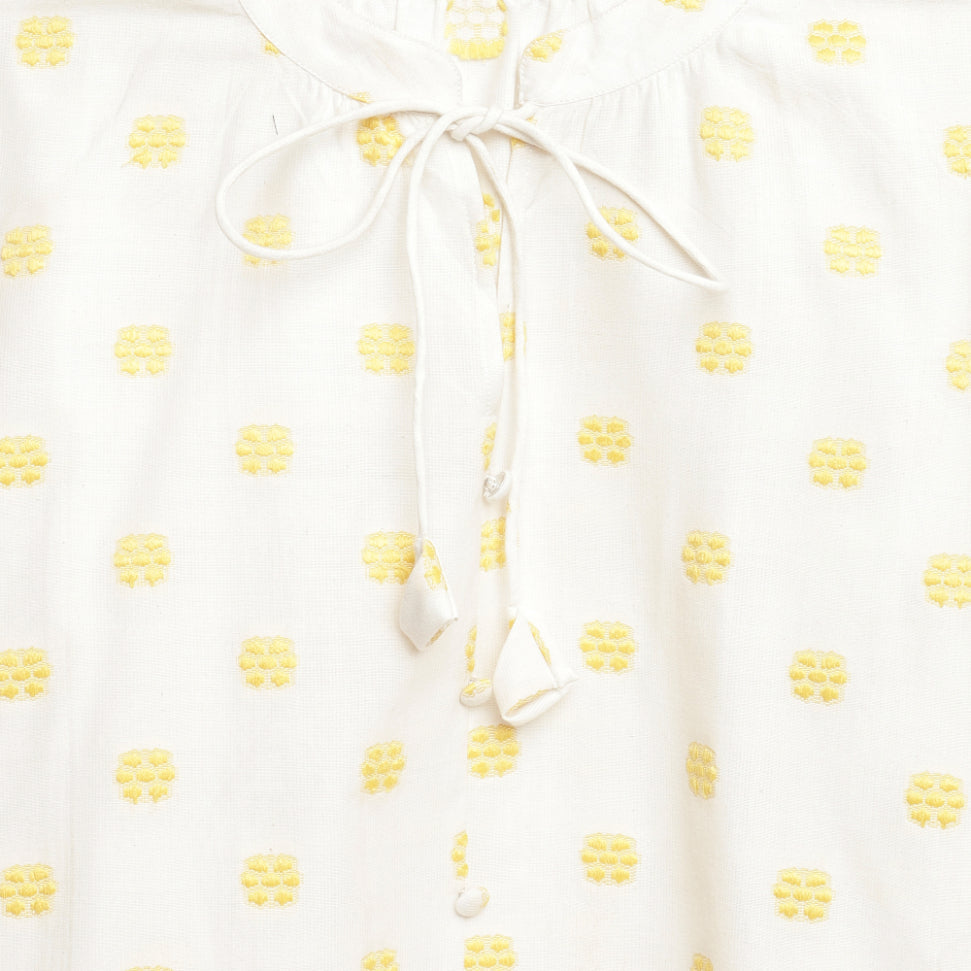 Yellow Floral Dobby Buttoned Blouse Sanaita