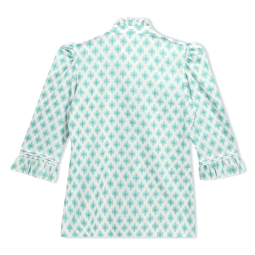 Green Diamond Jacquard Blouse Sanaita