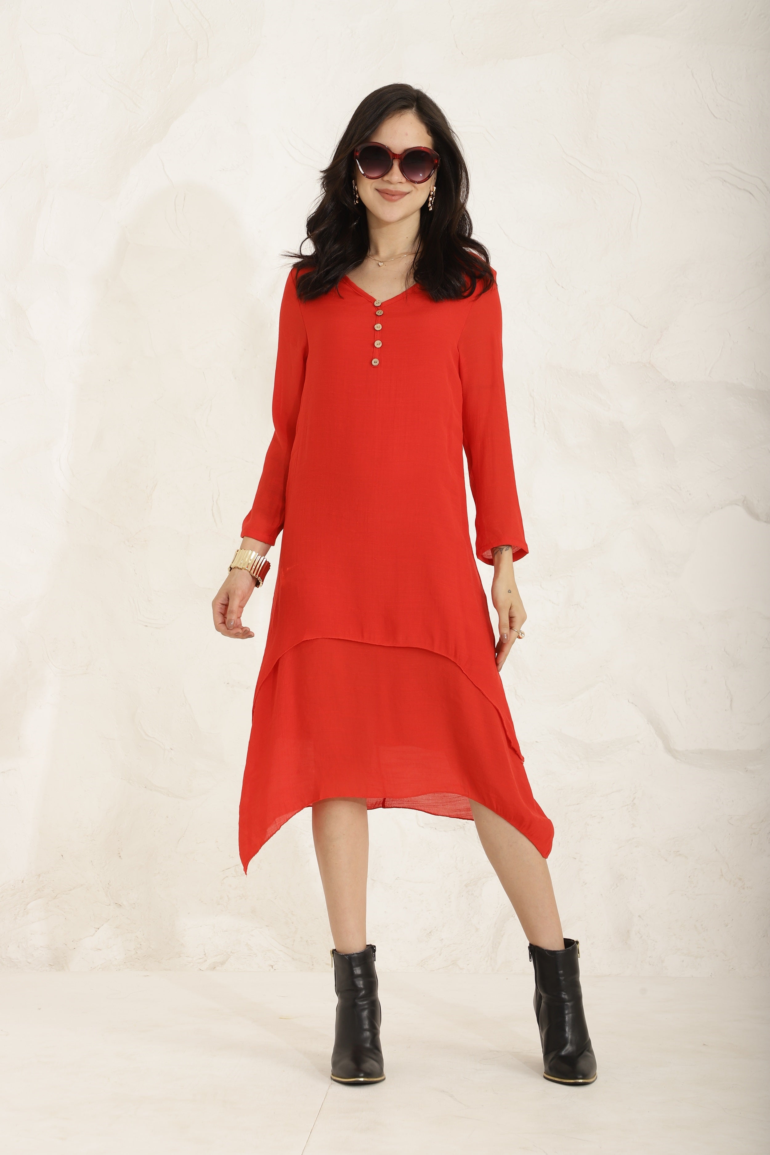Ebb Curve Dress-Red Sanaita
