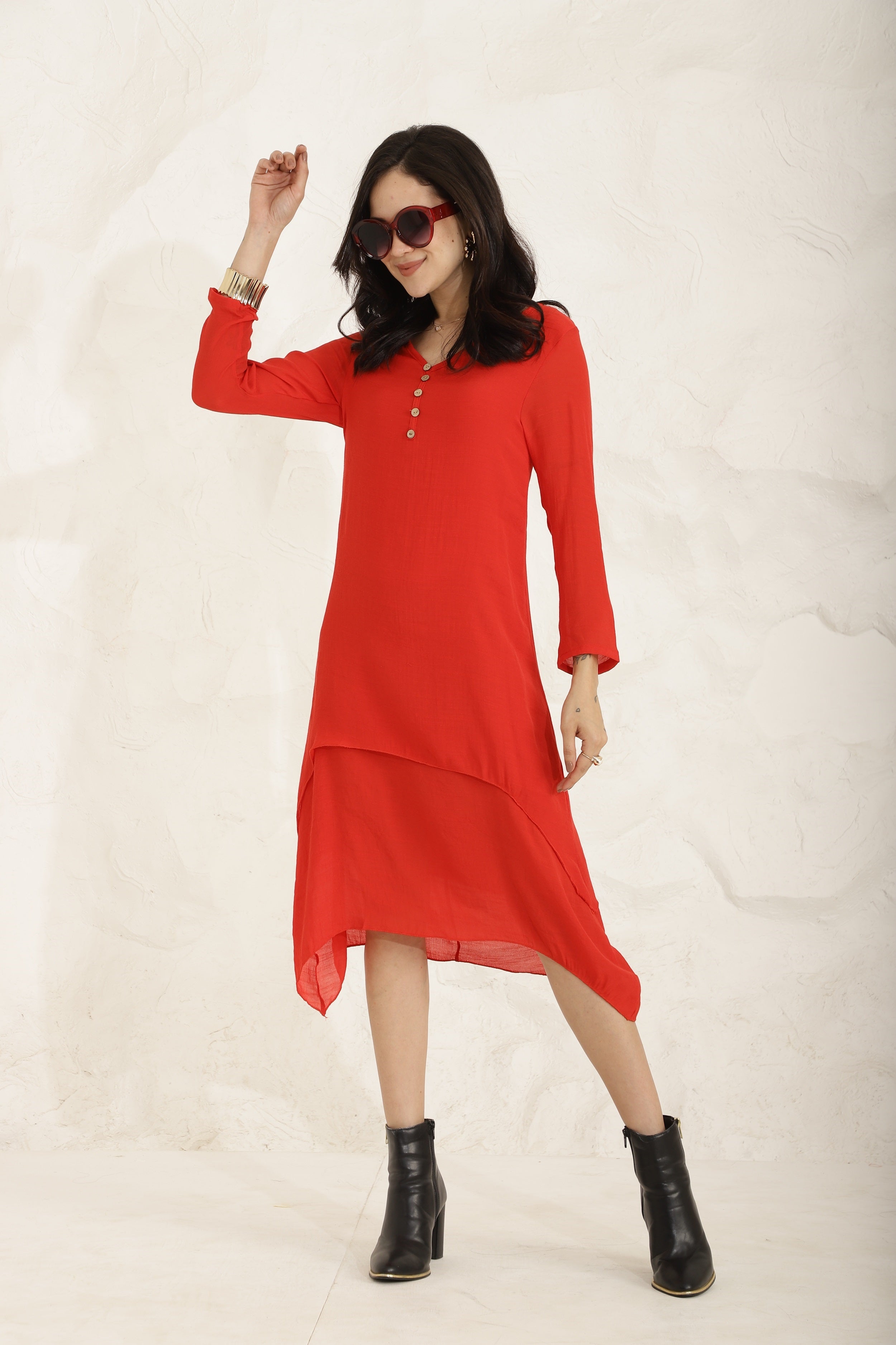 Ebb Curve Dress-Red Sanaita