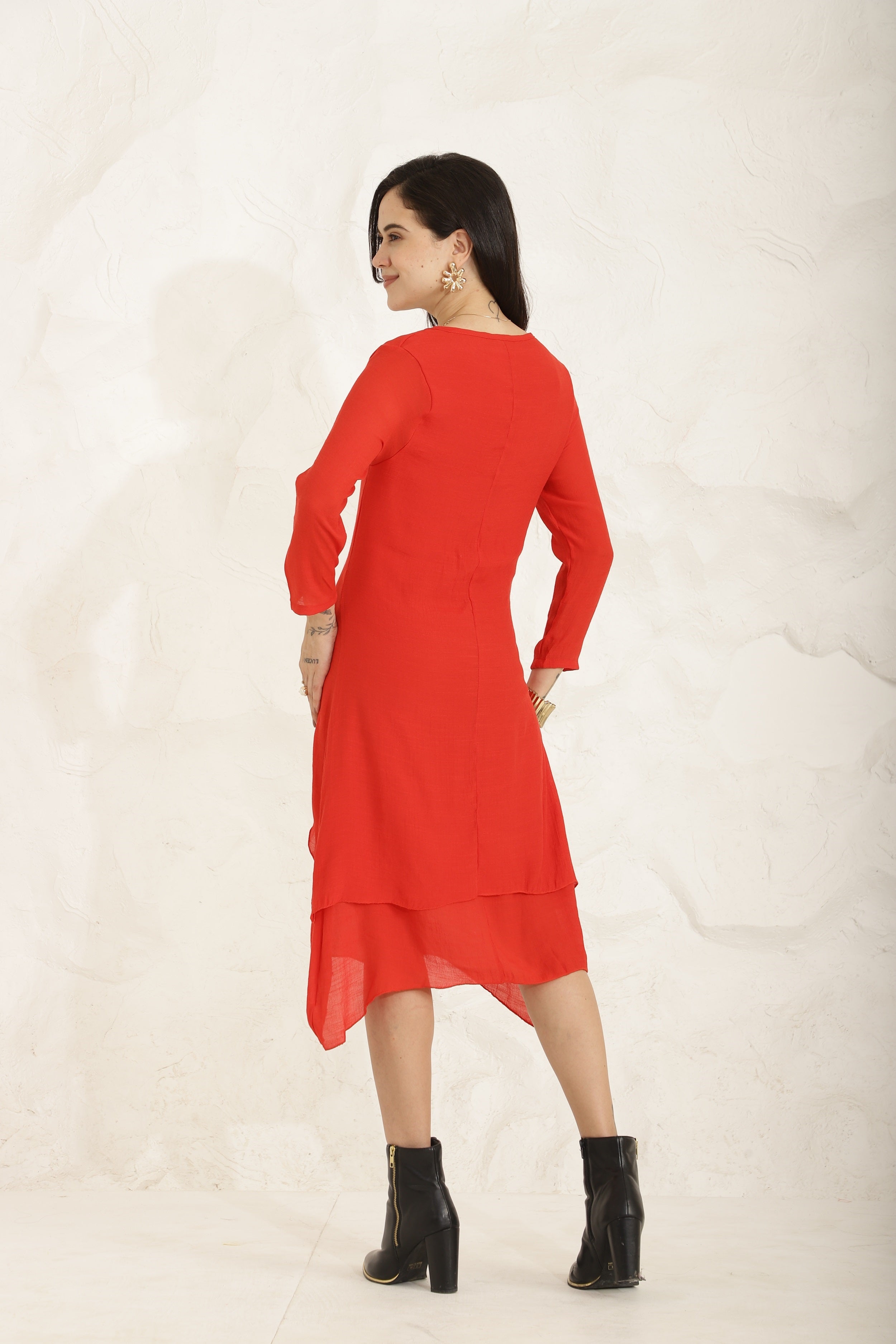 Ebb Curve Dress-Red Sanaita
