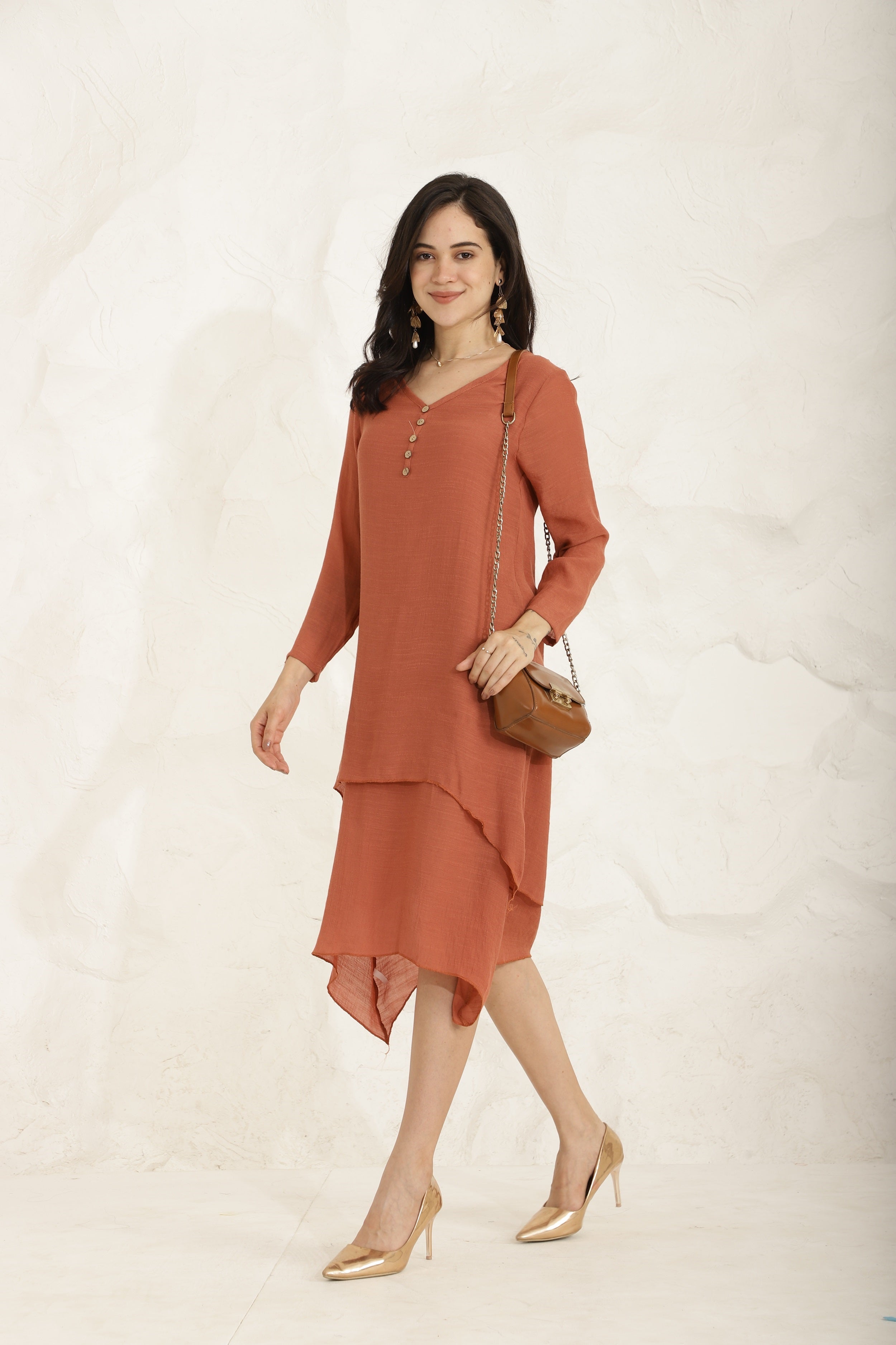 Ebb Curve Dress- Rust Orange Sanaita
